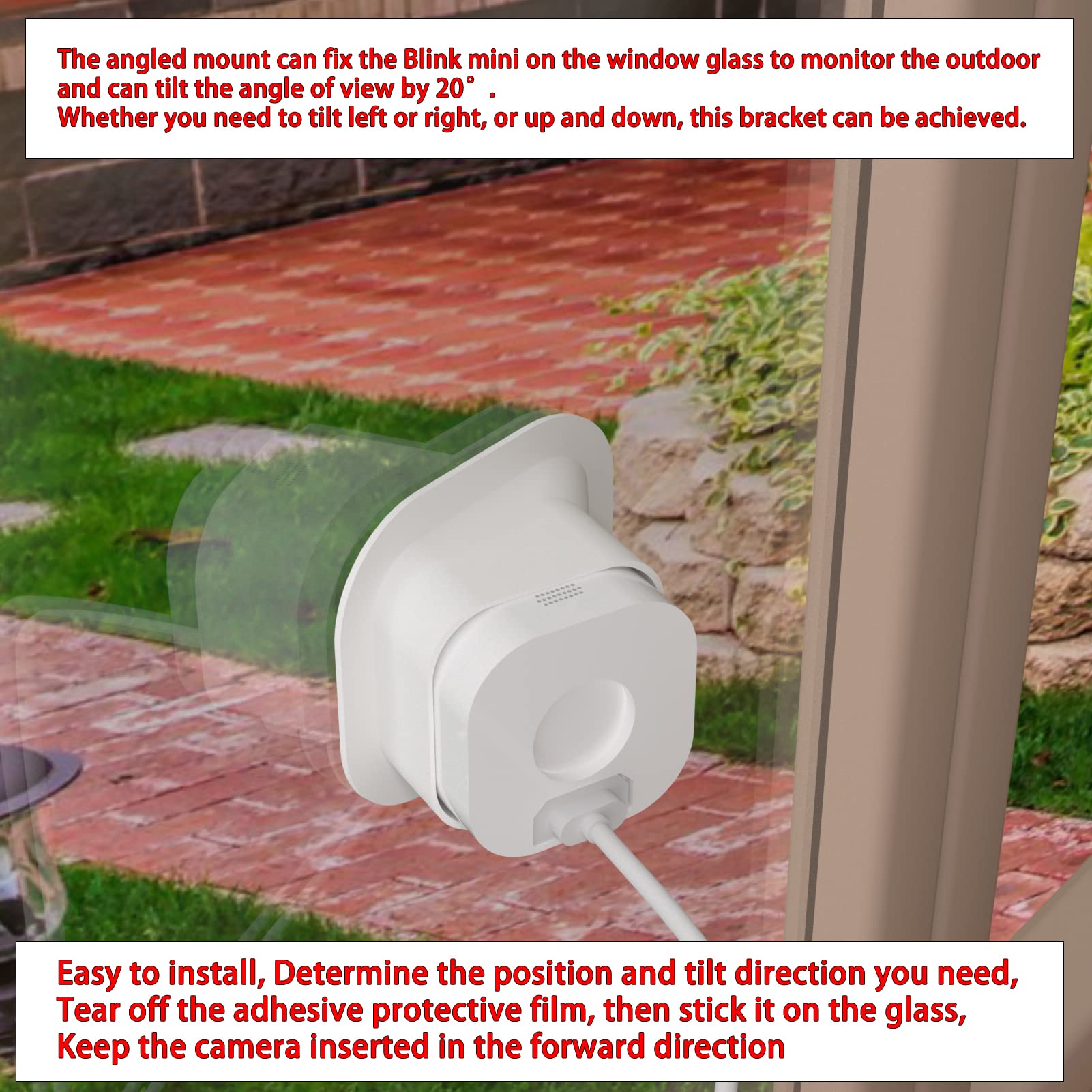 Acbee Angled Window Mount For Blink Mini,20 Degree Angle From Indoor Monitor Outdoor,Clear And No Reflection(Angle White 2 Pack)