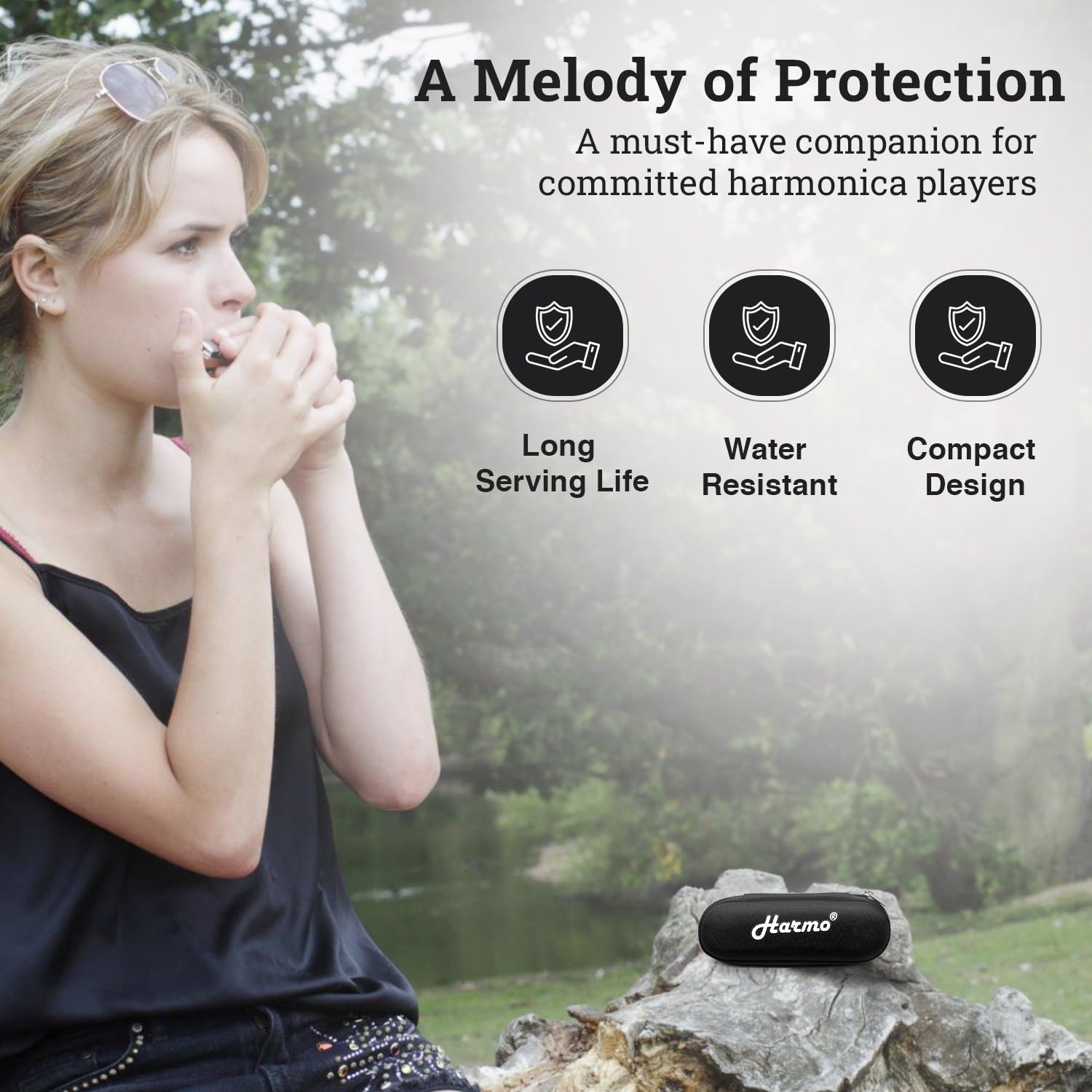 Harmonica Case Chromatic Harmonica - Black Zip Pouch (10 Hole Diatonic)