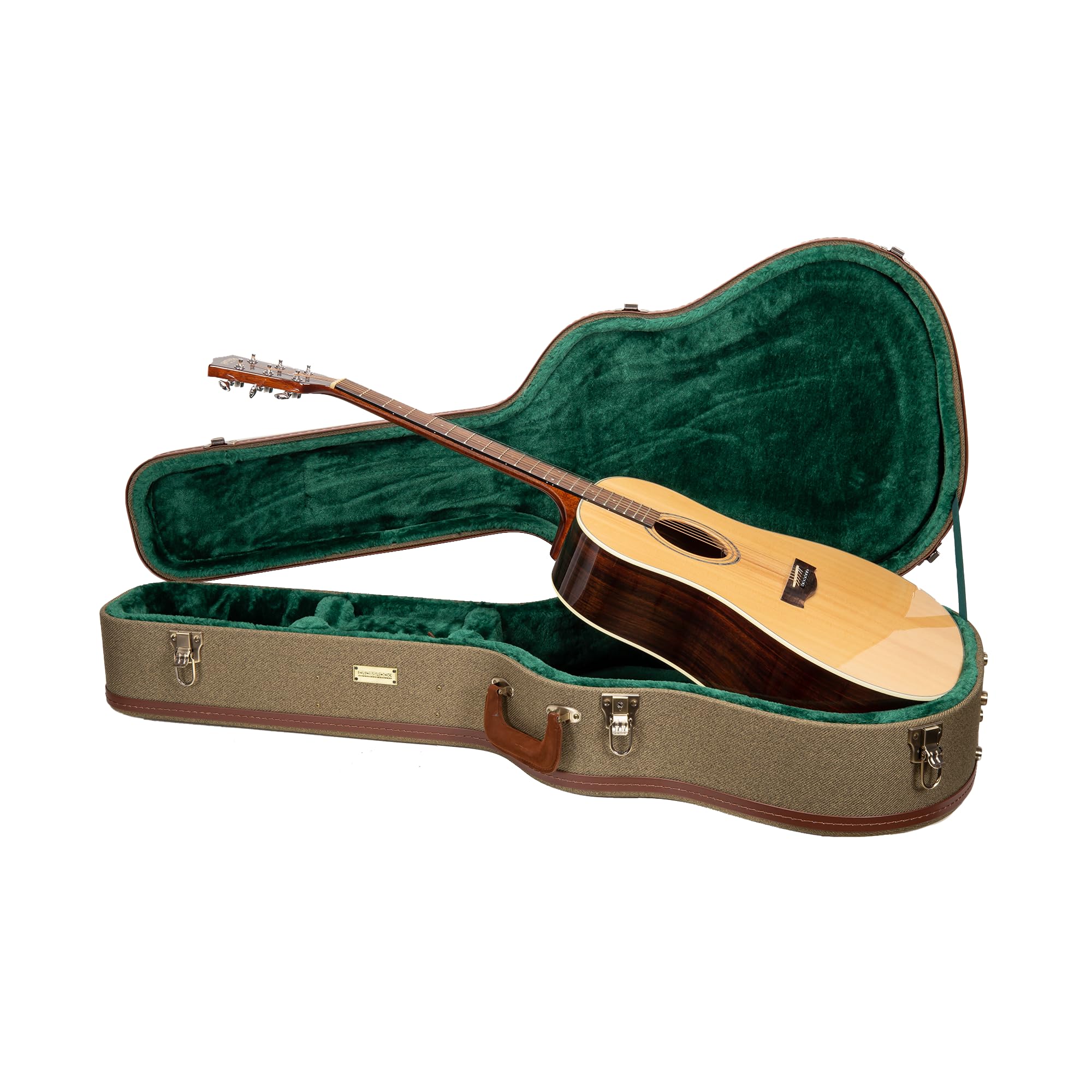 Crossrock Master Series Dreadnought Acoustic Guitar Case for Gibson J-45 / Martin D-Style | Olive Green Eco Tweed Fabric, Re-Eng