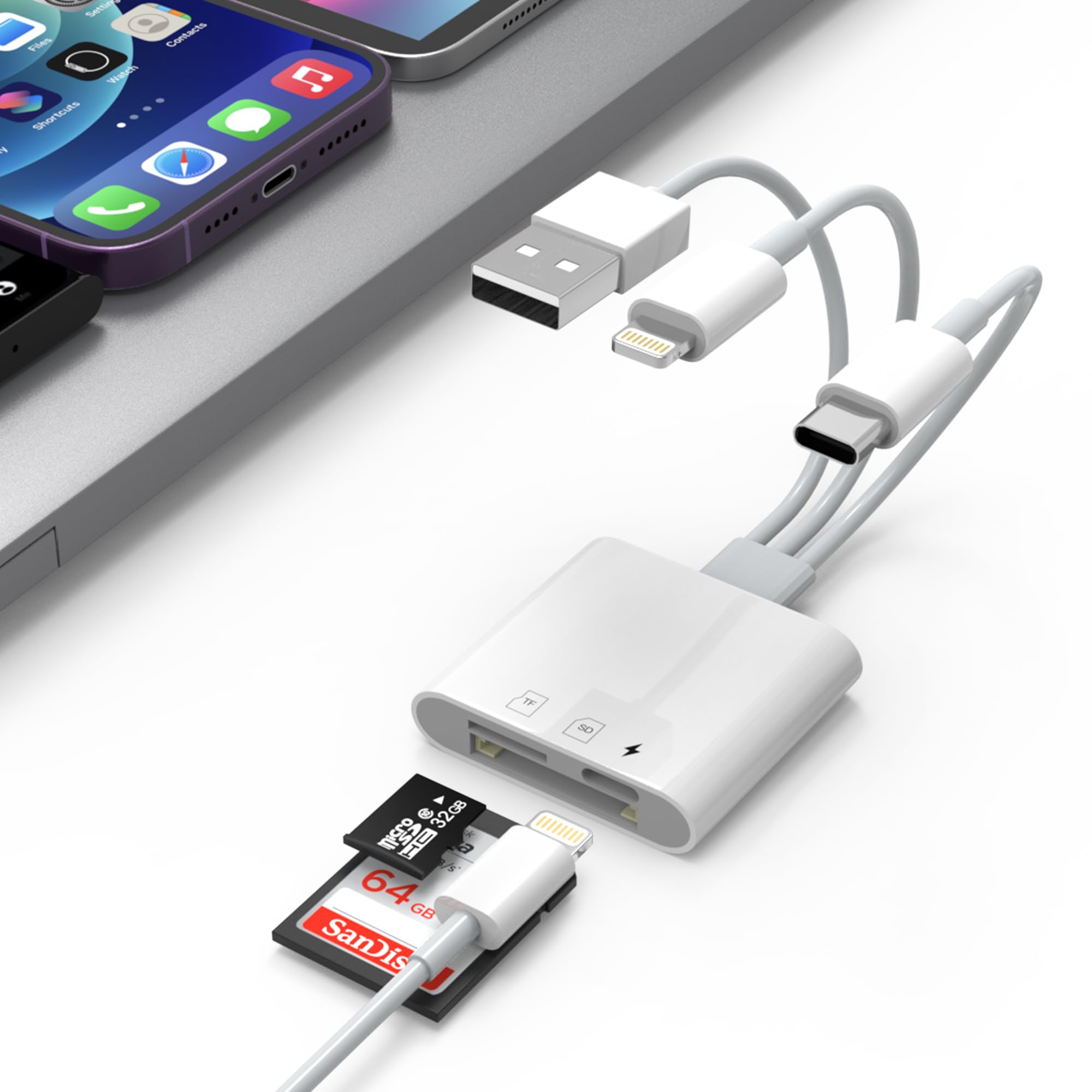Sd Memory Card Reader For Iphone 15 Ipad Camera   Usb A+Usb C+Lightning Digital Camera Adapter Iphone For Sd/Mirco Sd/Tf, Iphone