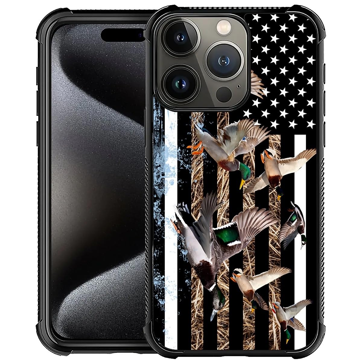 Deaorew for iPhone 16 Pro Case | Classic Slim Cover Design | Ducks Hunting American Flag