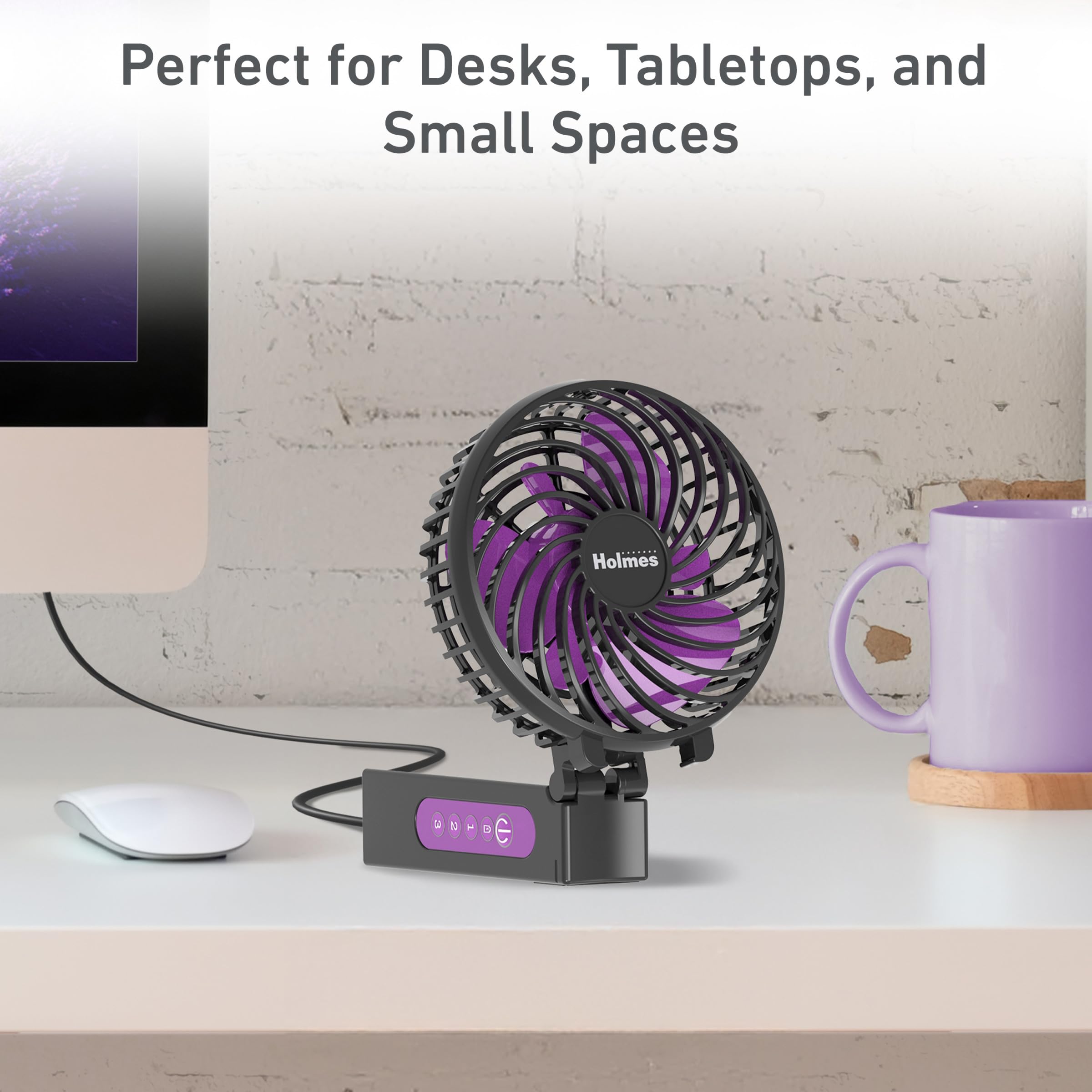 Holmes 4 Portable Handheld Fan - 3 Speeds, Rechargeable, Usb-C, 180 Adjustable, Lightweight, Compact, For Home, Office, Travel -