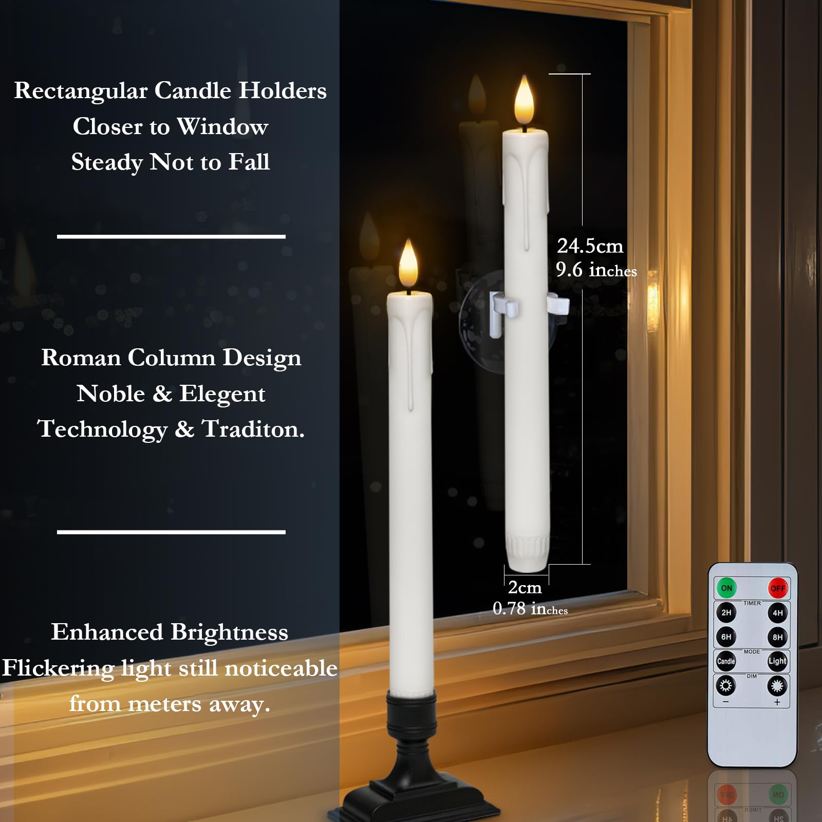 Homemory 6 Pcs Window Candles With Remote Timer Dimmer, Battery Operated Taper Candles With Holders And Suctions, White Christma