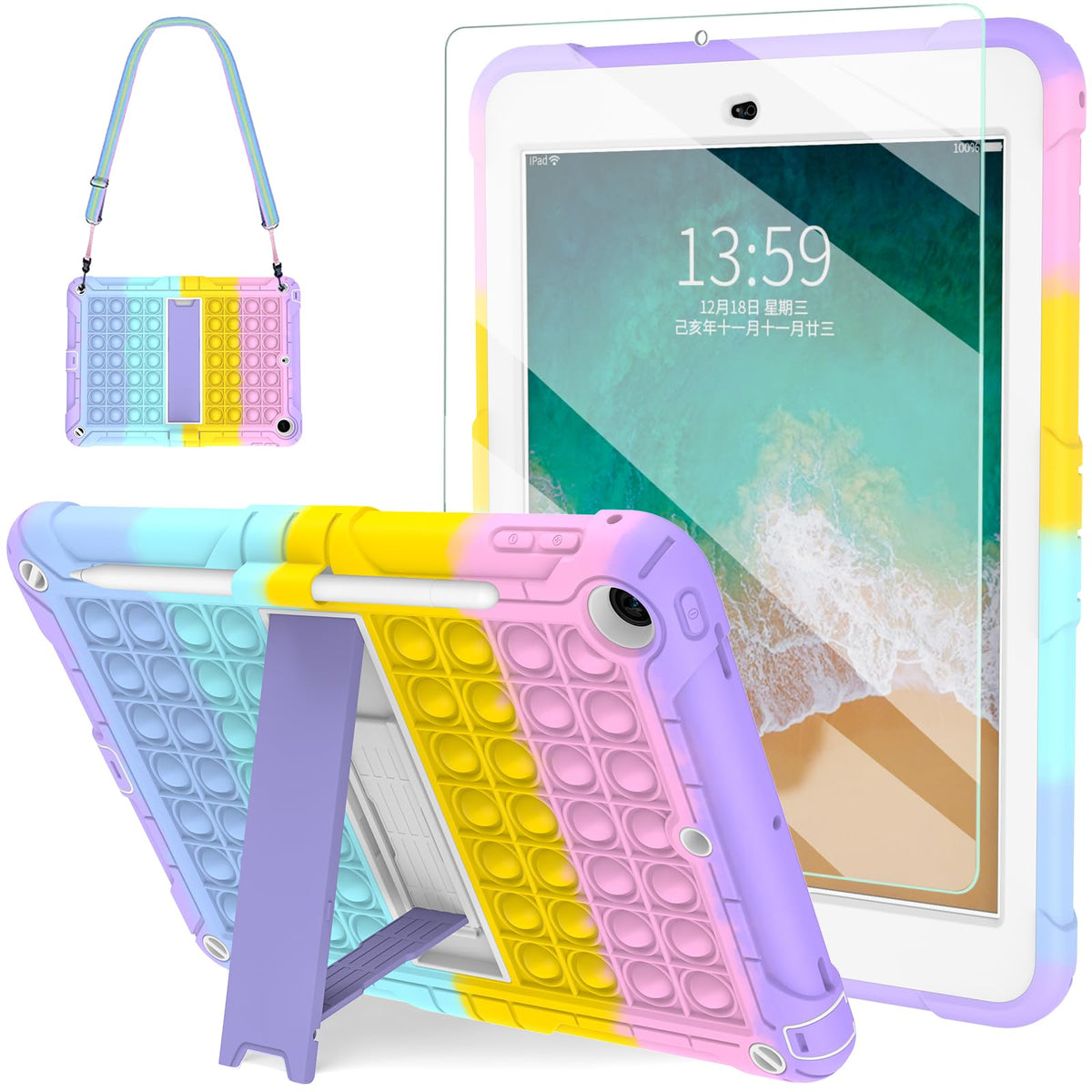 Tsqqst Ipad 5Th/6Th Generation Case Pink Purple For Kids Girls With Glass Screen Protector 2017 2018 | Ipad Air 2 Case W/Stand+S