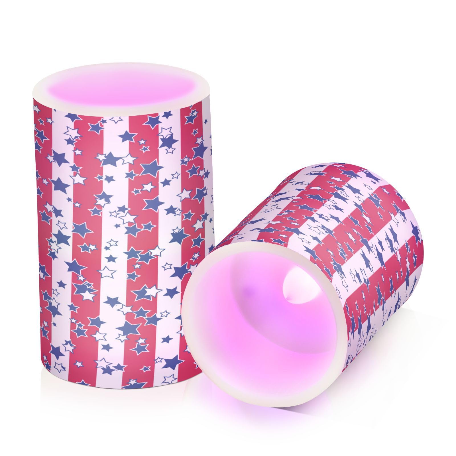 American Flag Usa 4Th July Red White Blue Star Stripe Flickering Flameless Candles Battery Operated Remote Timer,Tea Light Candl