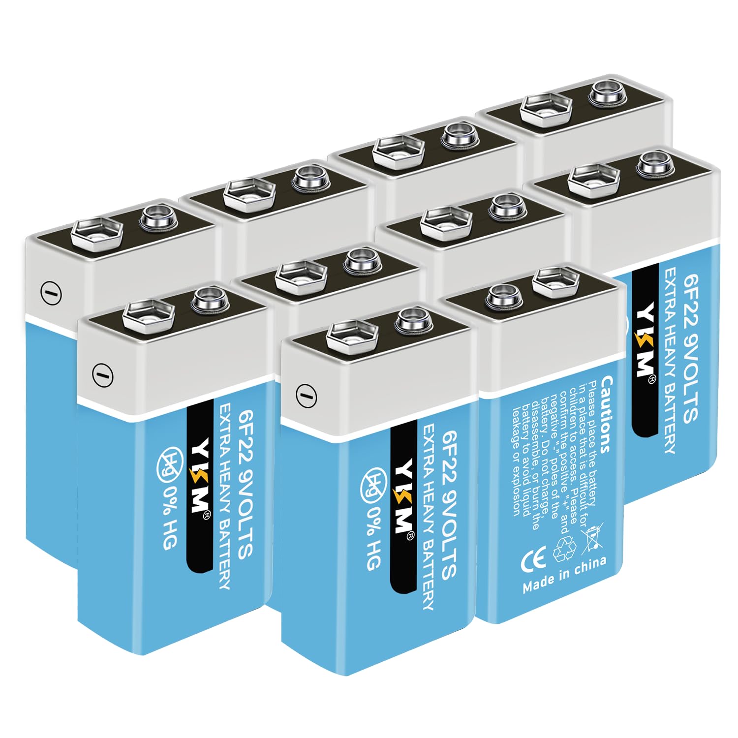 YKM 9V Batteries Long Lasting 9 Volt Battery for Smoke Detector Guitar Garage Door Opener Smoke Alarm Walkie Talkie Transistor R