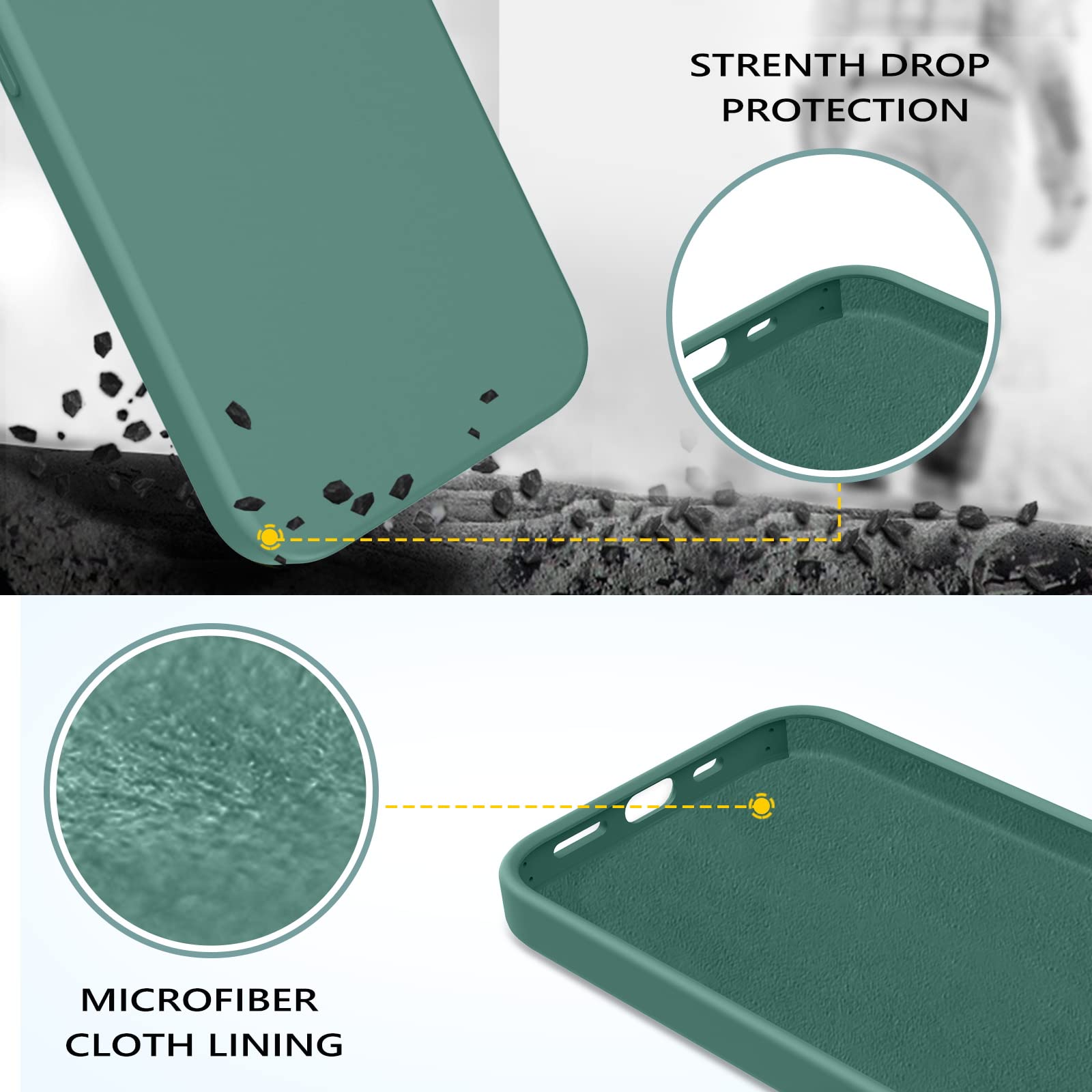 GUAGUA iPhone 13 Mini Case Liquid Silicone Shockproof with Microfiber Lining Pine Green 5.4 Inch