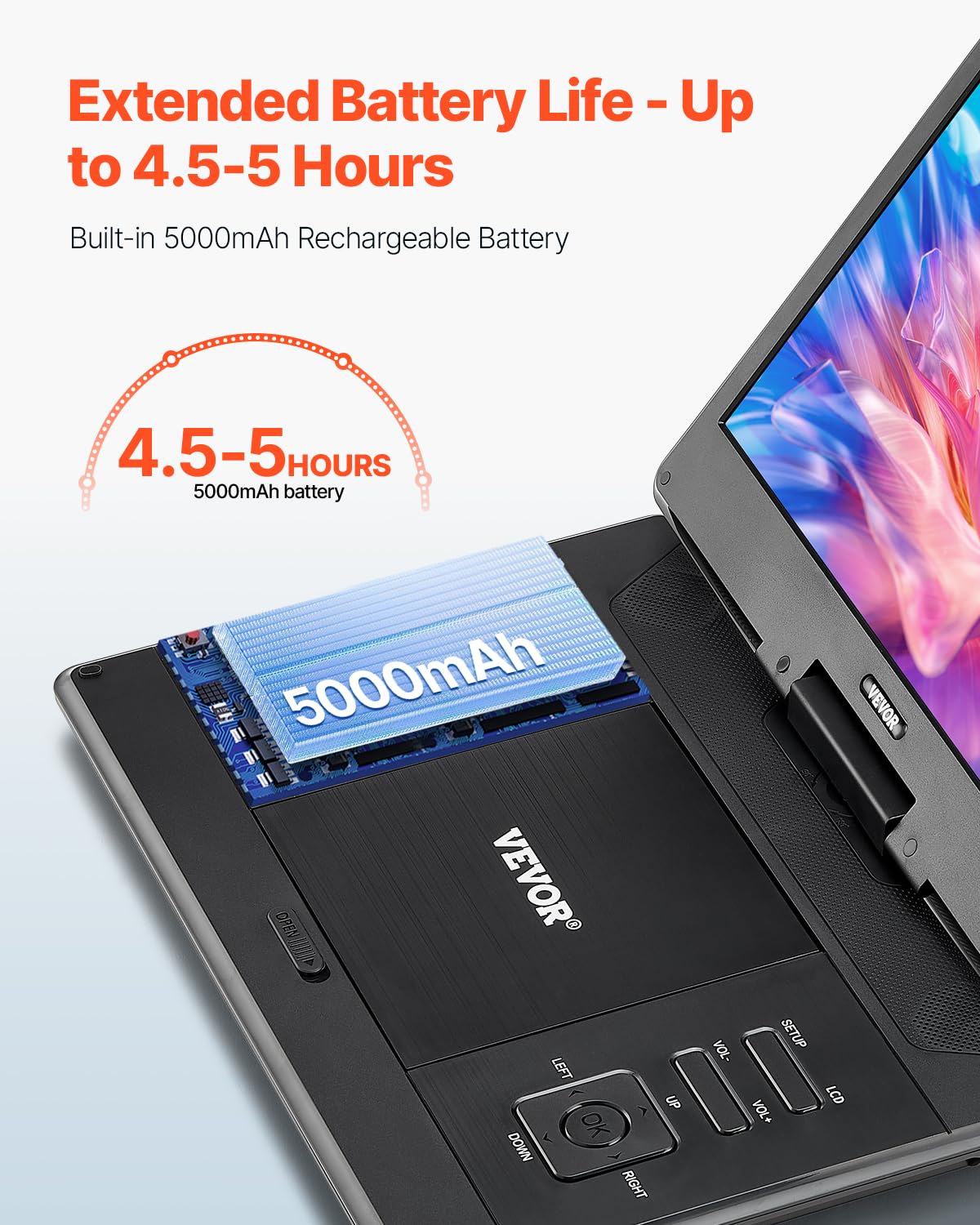 Vevor Portable Dvd Player, 14 Inch Hd Swivel Display Screen, 4.5-5 Hours Built-In Rechargeable Battery, Dual Speakers, Support S