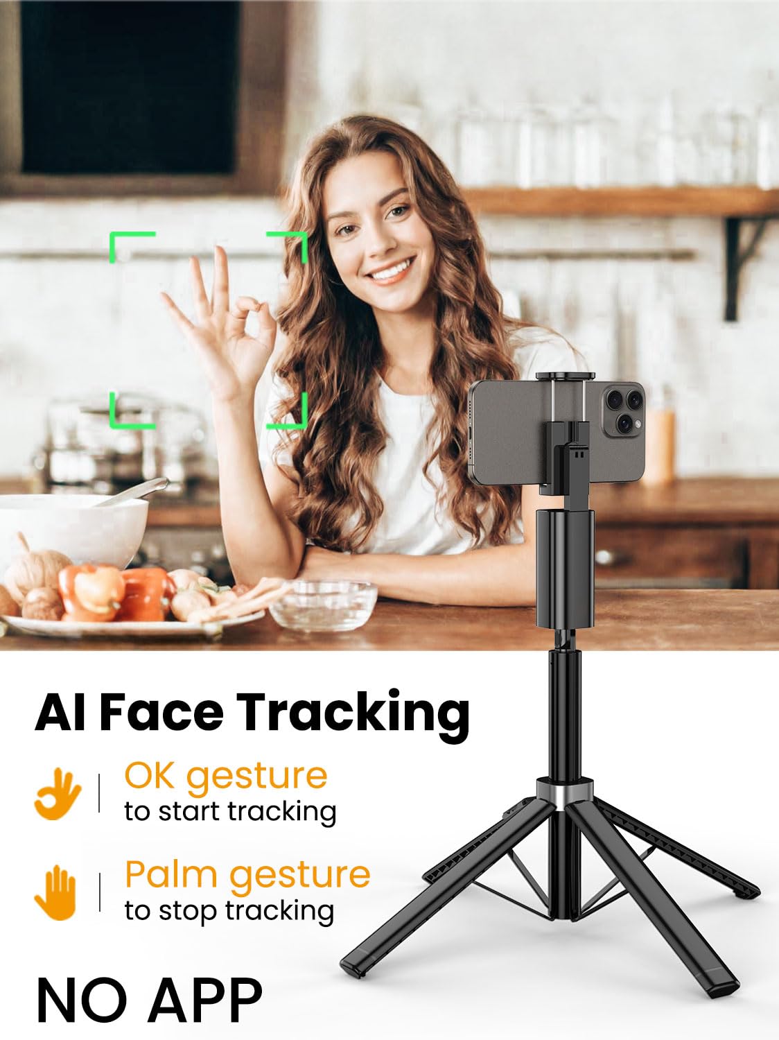 Aochuan Face Tracking Tripod For Iphone,57 Expandable Selfie Stick For Iphone,Phone Tripod For Android With Remote, No App,Ges