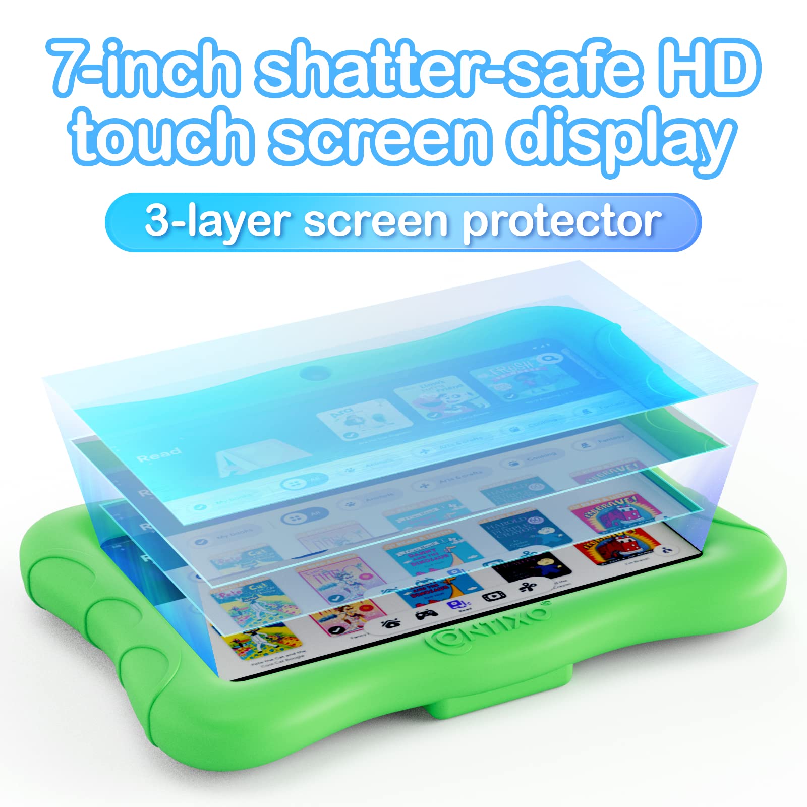 Contixo V9 7' Kids Tablet 32Gb   Includes 50+ Disney Storybooks & Stickers, Android 11, Wifi Learning Tablet With Parental Controls & Protective Case (2024 Model)   Green
