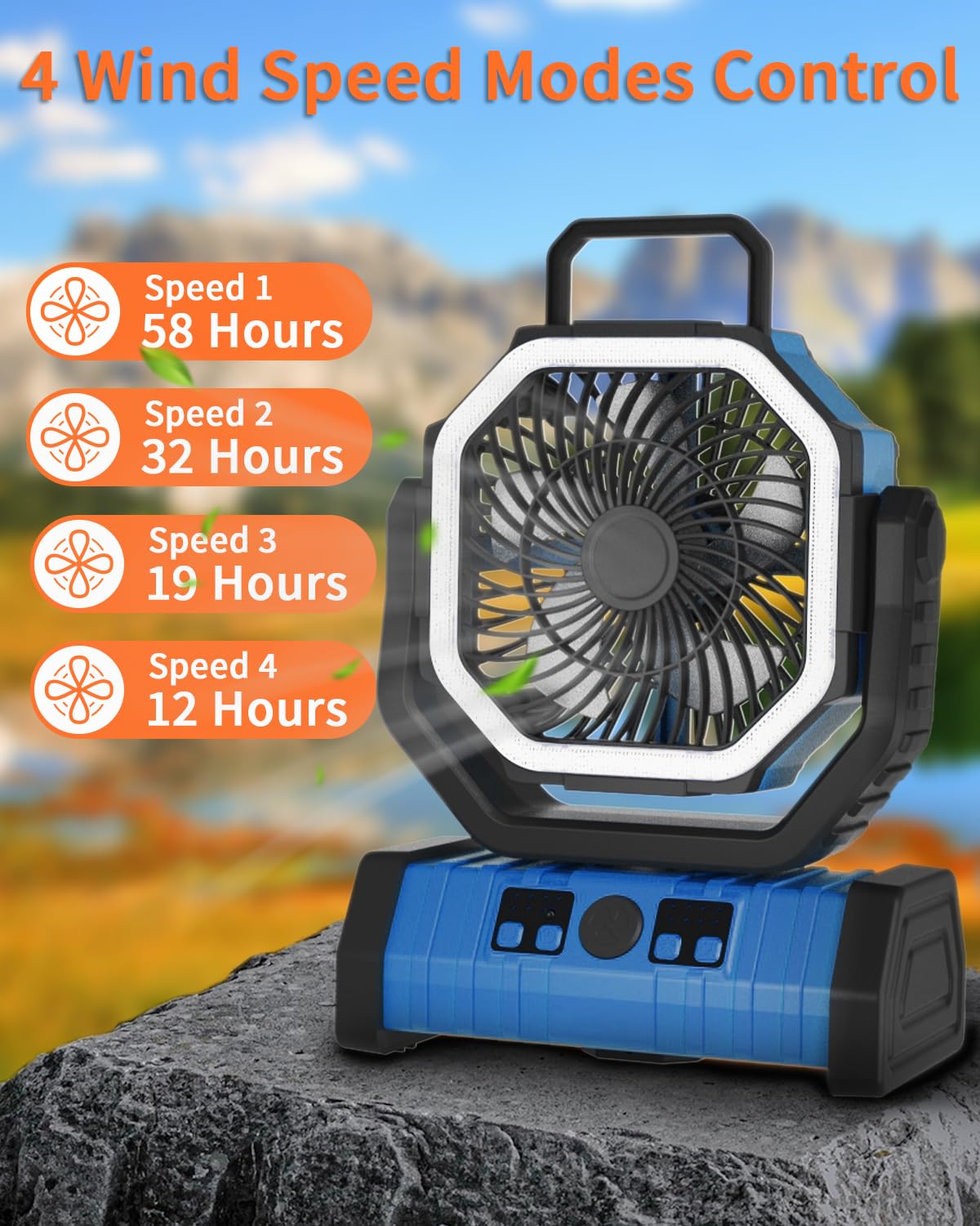 Adust Camping Fan Battery Operated Powered Fan With Led Lantern Light 20000Mah Rechargeable Portable Fan, Oscillating Fan With 3