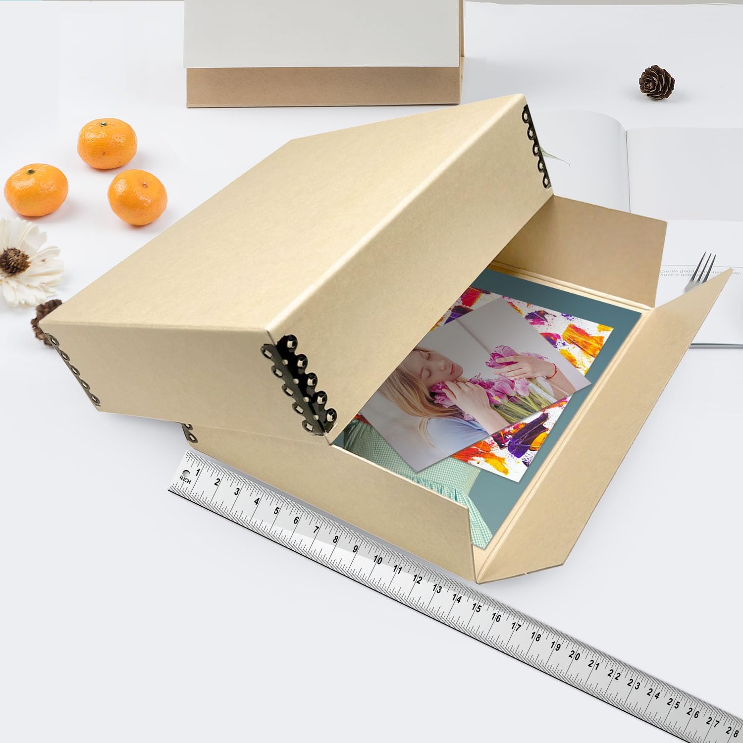 Lineco Museum Archival Storage Box, 14.75X18.75X3 In. Drop Front Design. Acid Free With Metal Edge. Organize Photos, Pictures, Prints, Documents, Crafts, Diy. Tan, 1 Pack