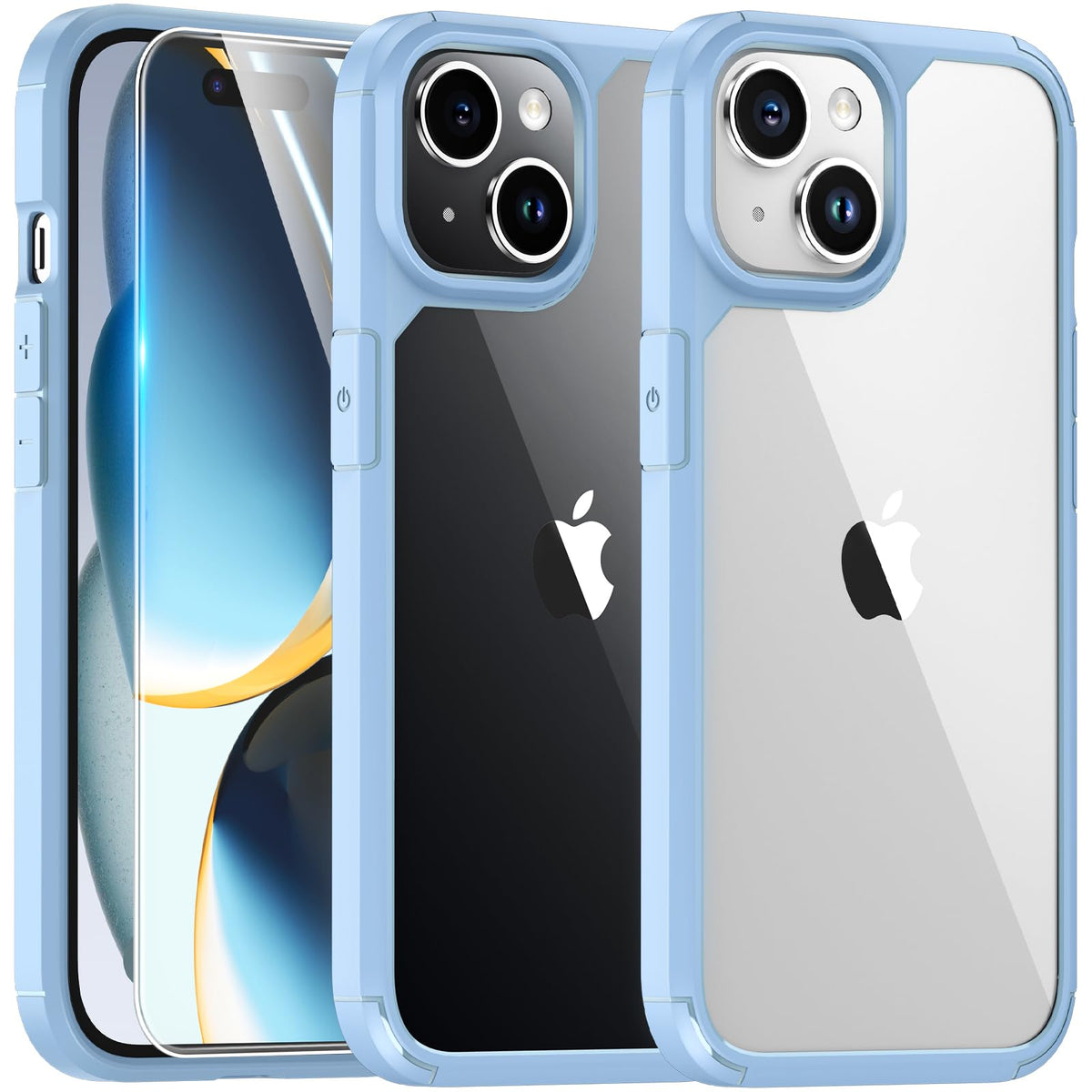 Tauri For Iphone 15 Plus Case, [5 In 1] 1X Clear Case [Not Yellowing] With 2X Screen Protector + 2X Camera Lens Protector, [Mili