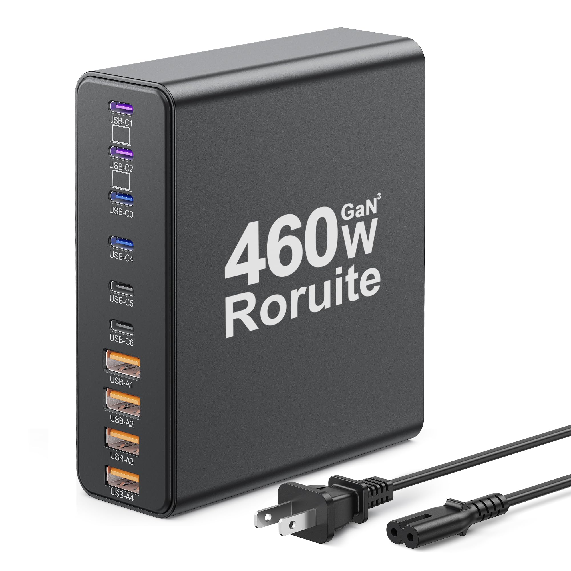 460W USB C Charger Block, 10-Port Charging Station GaN Fast Charger Block Type C & USB A Wall Charger, Dual 65W Laptop Multiport