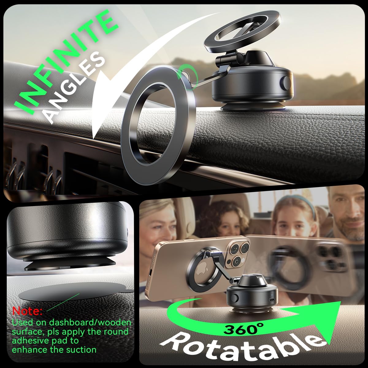 Xo Simple Is Beauty Electric Magnetic Car Phone Holder, 360 Rotation Vacuum Suction Cellphone Mount Foldable Car Mount Stand For