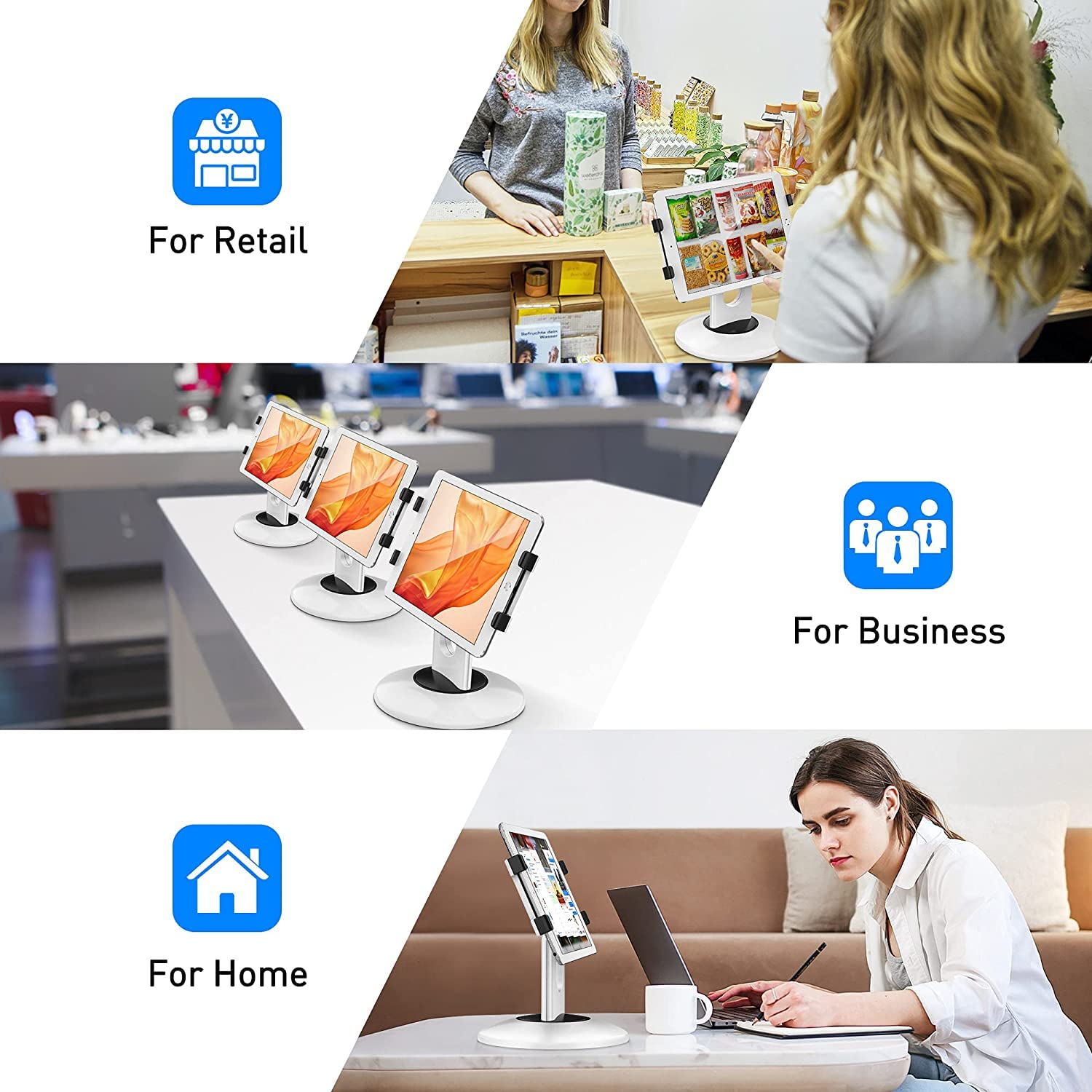 AboveTEK Retail Kiosk iPad Stand, 360� Rotating Commercial POS Tablet Stand, Fits 6' 13' (Screens) iPad Mini Pro Business Swivel Tablet Holder, for Store Office Reception Kitchen Desktop (White)