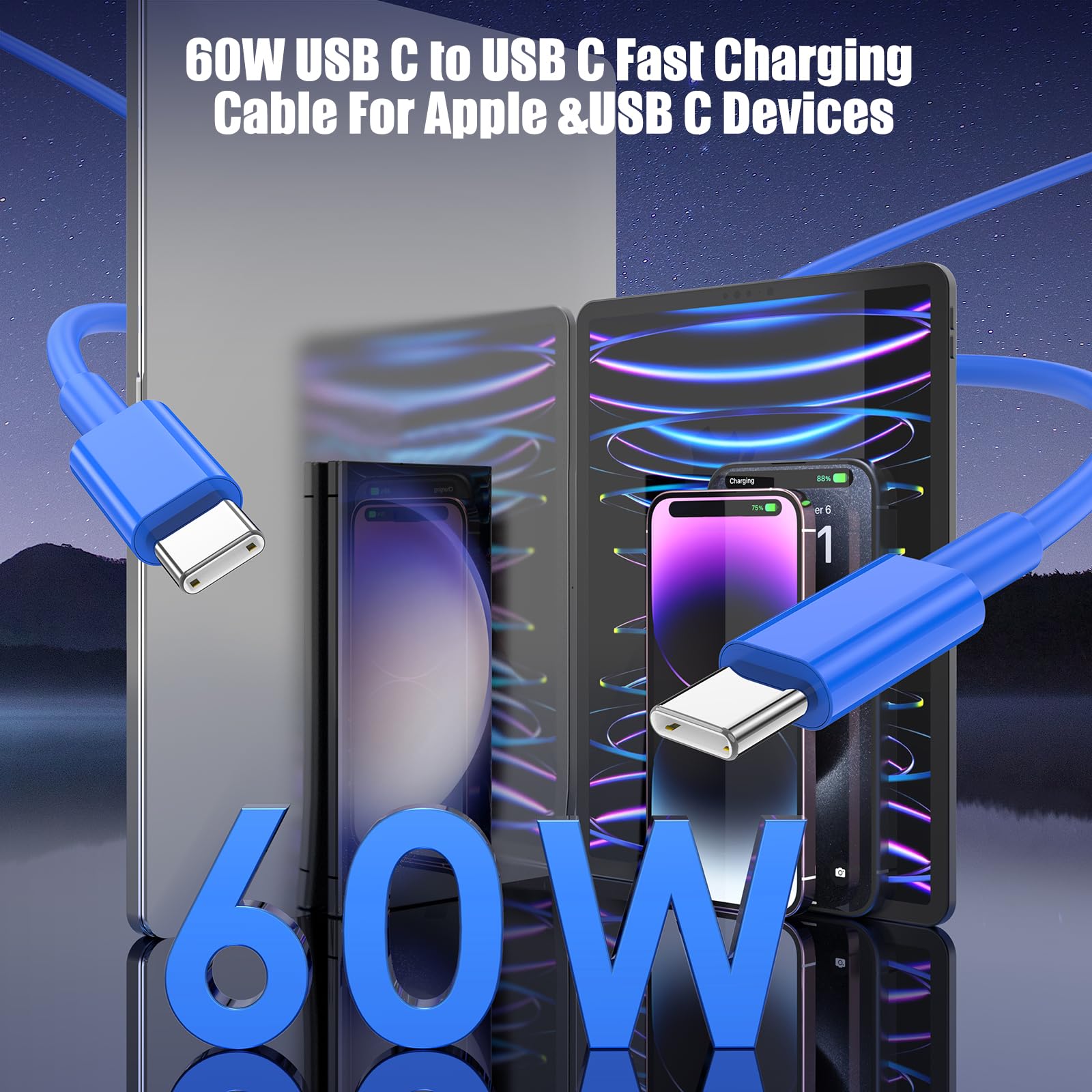 Lofpye 3 Pack Blue [3.3Ft+6.6Ft+10Ft] 60W Usb C To Usb C Cable, Type C To Type C Cable,Fast Charging Cable For Iphone 15/15Plus/