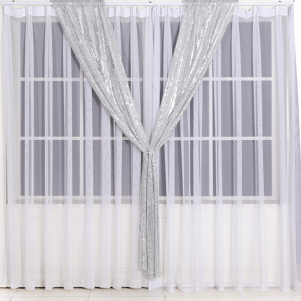 Eternal Beauty Silver Sequin Backdrop Curtains For Wedding Party Decor, Sequin Christmas Backdrop Curtain (2 Pack, W2 X H8Ft,Sil