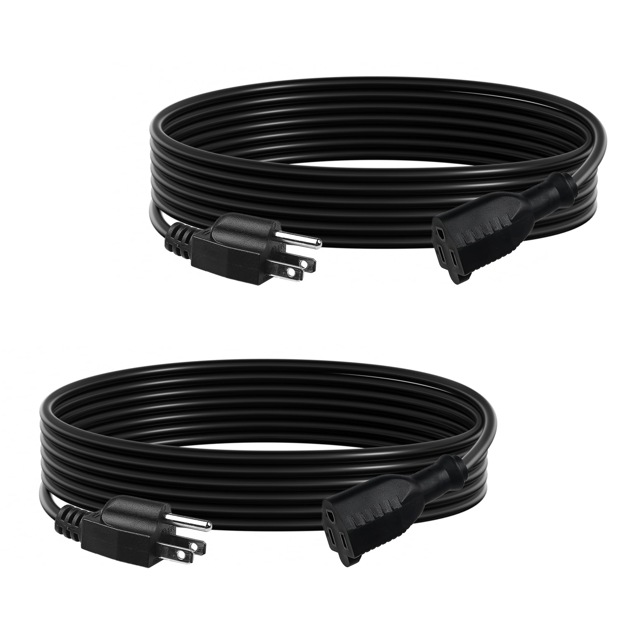 Bn Link 15 Ft Indoor Outdoor Extension Cord 16/3 Sjtw, 2 Pack, 3 Prong, Weather Resistant & Flame Retardant, Grounded Power Cord