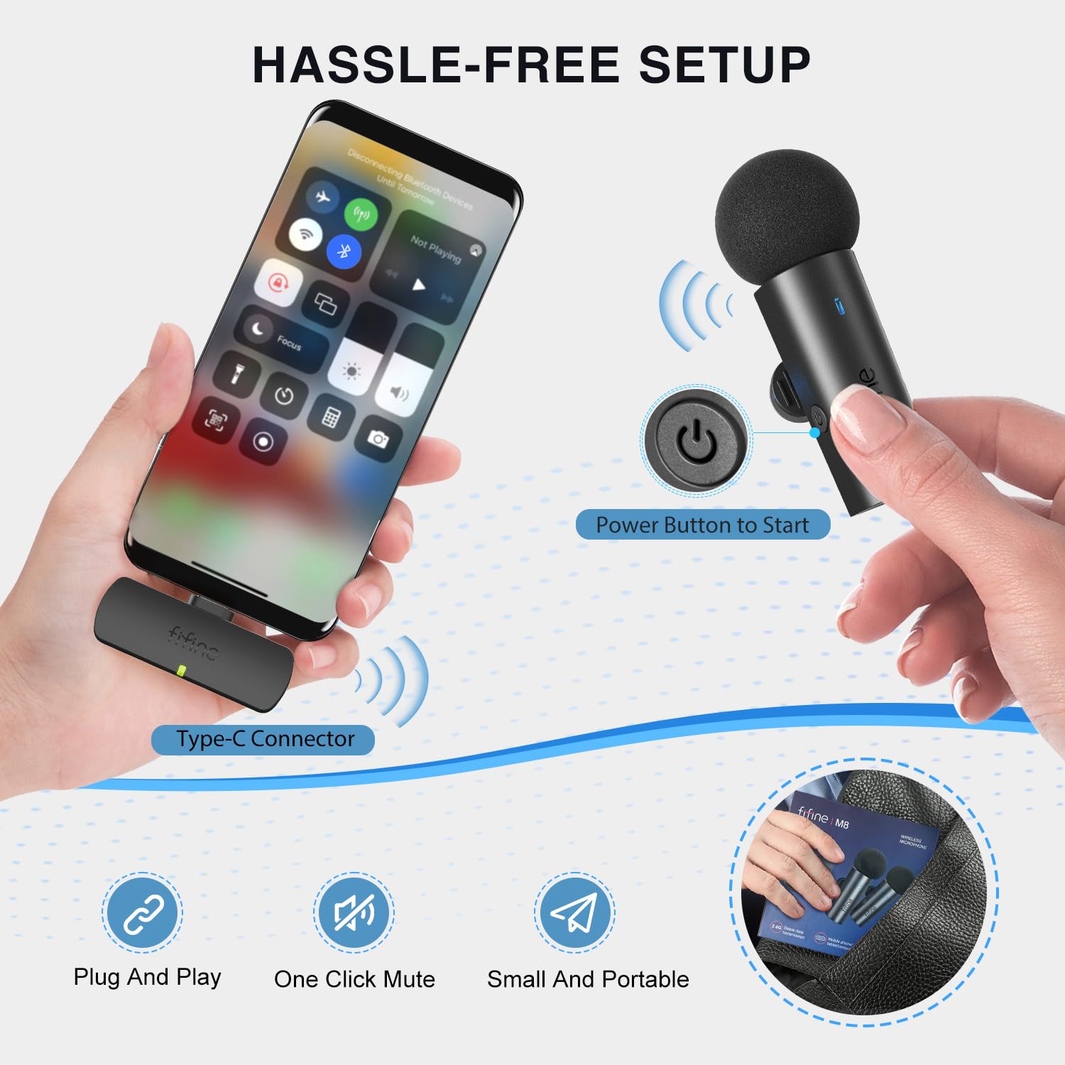 Fifine Wireless Lavalier System With 2 Microphones, Lapel Mic Clear Sound For Youtube Video Interview Vlog, Dual Mini Mic With T