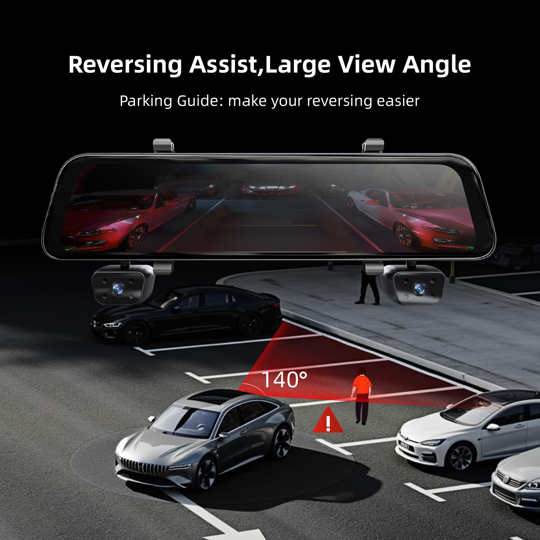 2025 Rear View Mirror Camera, 4 Channel Mirror Dash Cam Front And Rear Inside, 12 Touch Screen 360 Dash Camera For Cars, Wi-Fi,