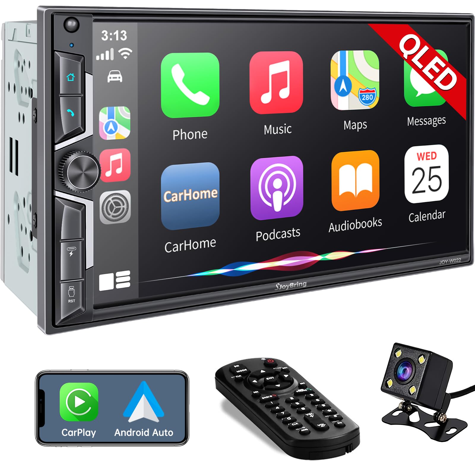 Sjoybring Wireless Double Din Car Stereo With Carplay, Android Auto, Qled Touchscreen, Bluetooth, 4 Channel Rca, 60W*4 High Powe