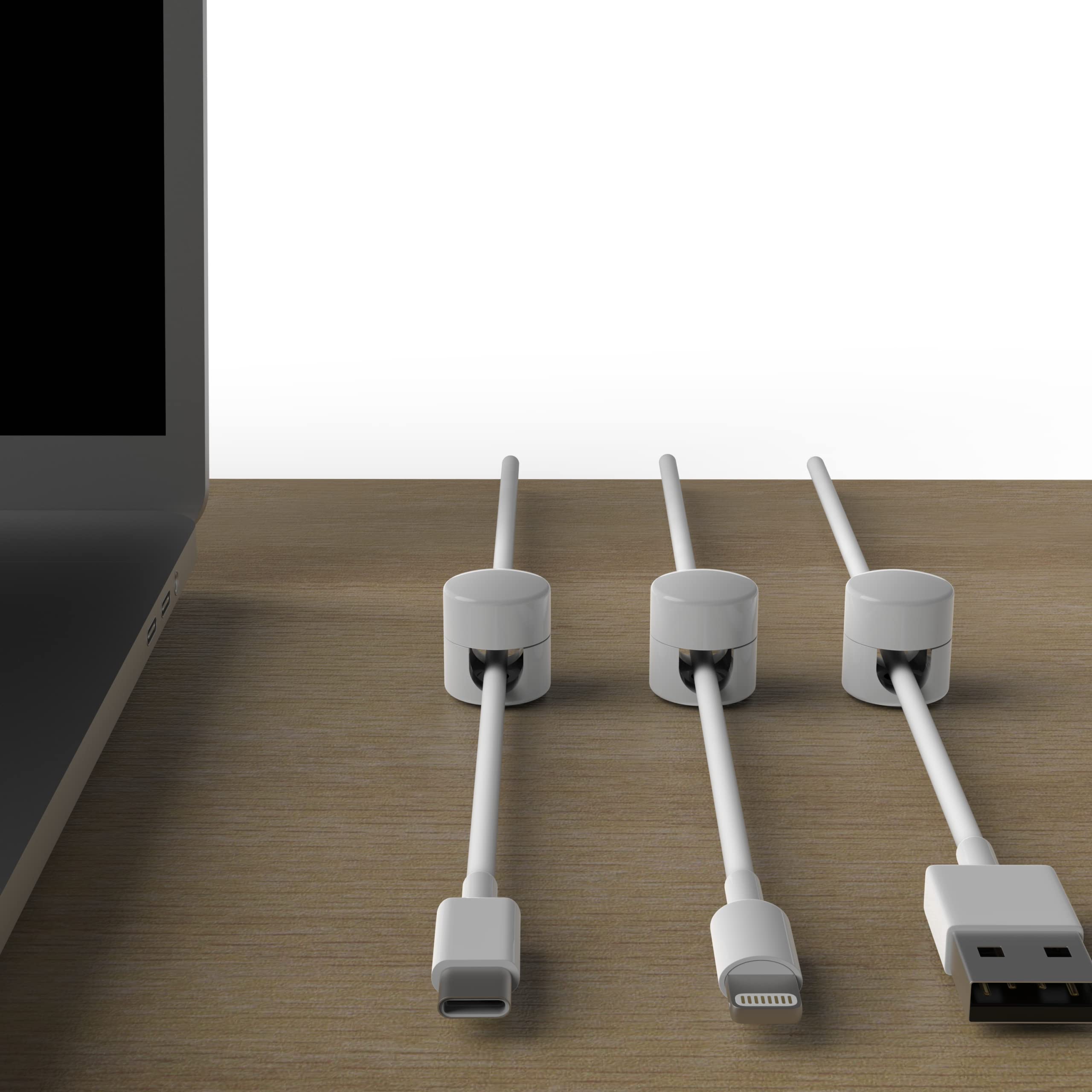 Iconit Cable Anchors For Desk Organization White | Premium Aluminum Cord Organizers | Charger + Cable Management Clips For Home