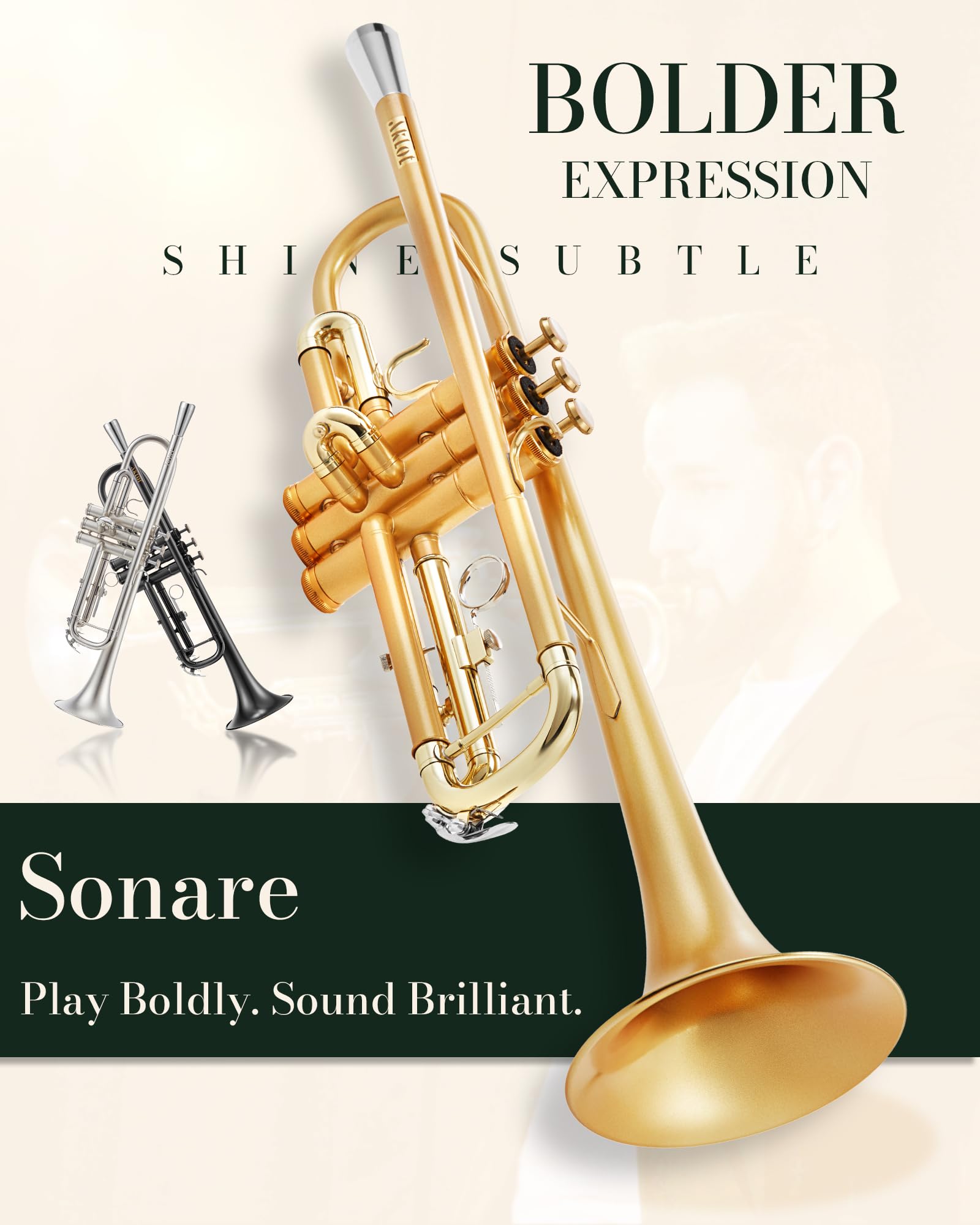 Aklot Weighted Leadpipe Bb Trumpet: Electroplated Nickel Pistons, Brushed Matte Gold, Leather Finger Guard, Weighted And Standar