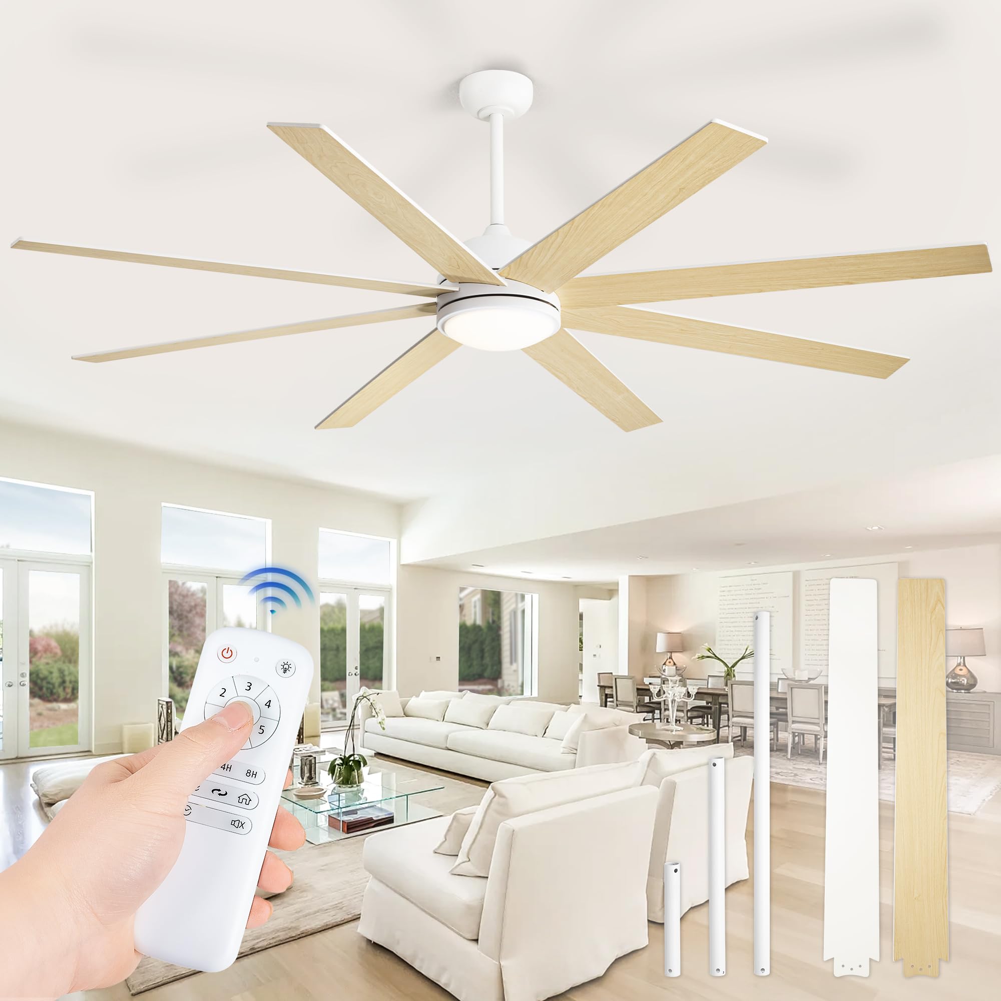 Fanbulous Ceiling Fans With Lights, 72 Inch Large Ceiling Fan With Light And Remote, Outdoor White Ceiling Fan For Living Room P