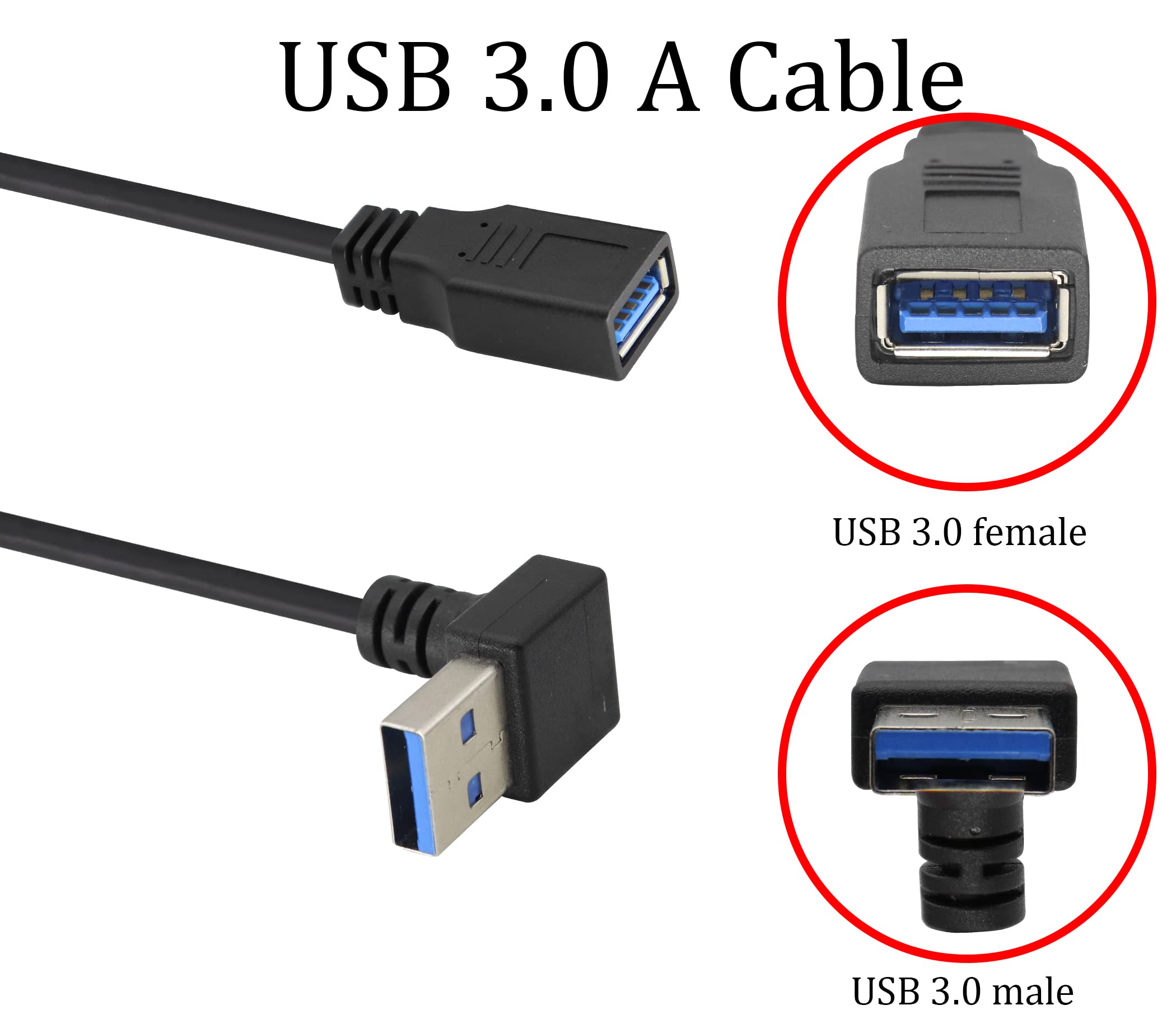Hcfeng Usb 3.0 Right Angle Male To Female Extension Cable Usb 3.0 A Down Elbow Male To Usb 3.0 A Female Adapter Cord Super Speed