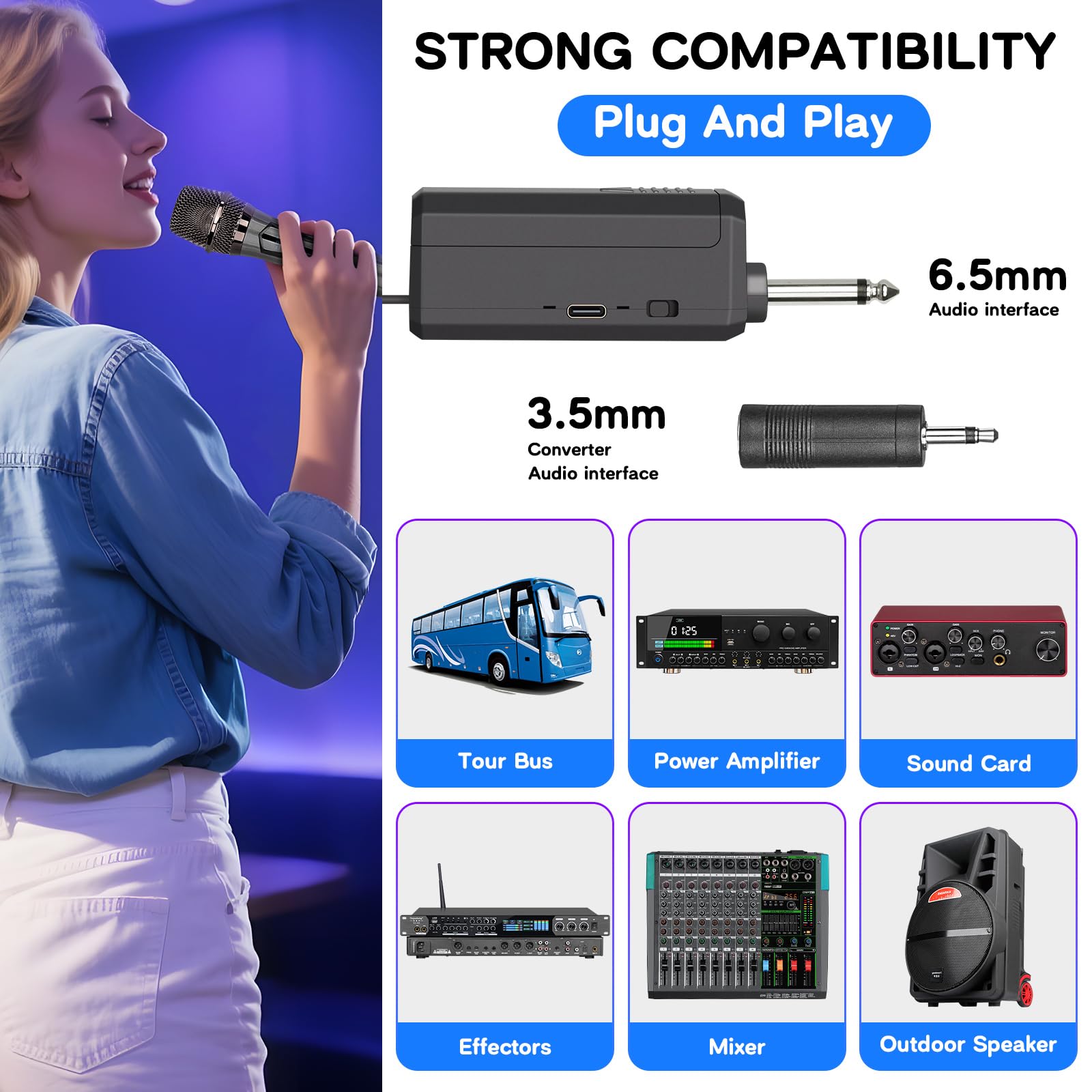 Depusheng Wireless Microphone,Rechargeable Wireless Dual Microphone,Dual Handheld Dynamic Mic For Karaoke Singing, Wedding, Dj,