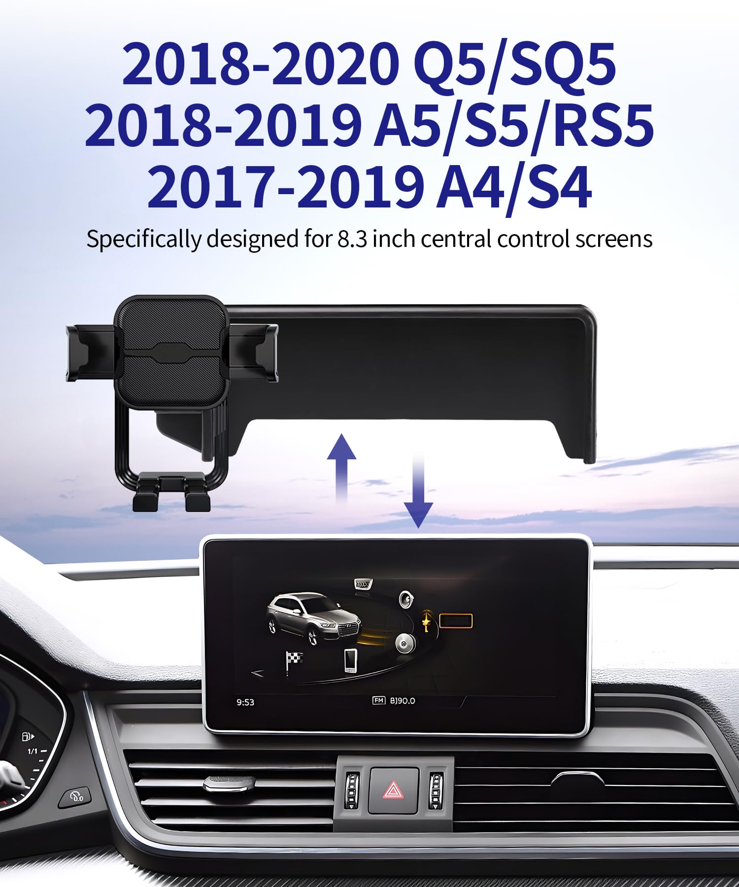 Masergogo Car Phone Holder For 2018-2020 Audi Q5/Sq5/2018-2019 A5/S5/Rs5/2017-2019 A4/S4, 360 Rotation, 8.3 Inch Screen Fixed Cl