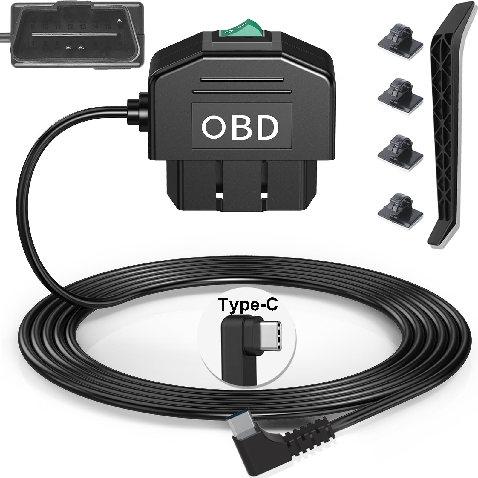 Dash Cam Obd Hardwire Kit, Dash Camera Usb Type C Hardwire Kit With Obd Power Cable For Dashcam 12 24V To 5V/3A With Low Voltage