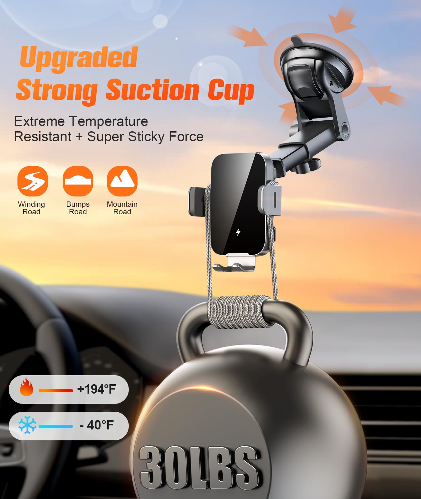 Obrffe Wireless Car Charger Mount Auto Clamping, 15W Fast Charging Car Phone Holder Charger For Dash Windshield Vent For Iphone