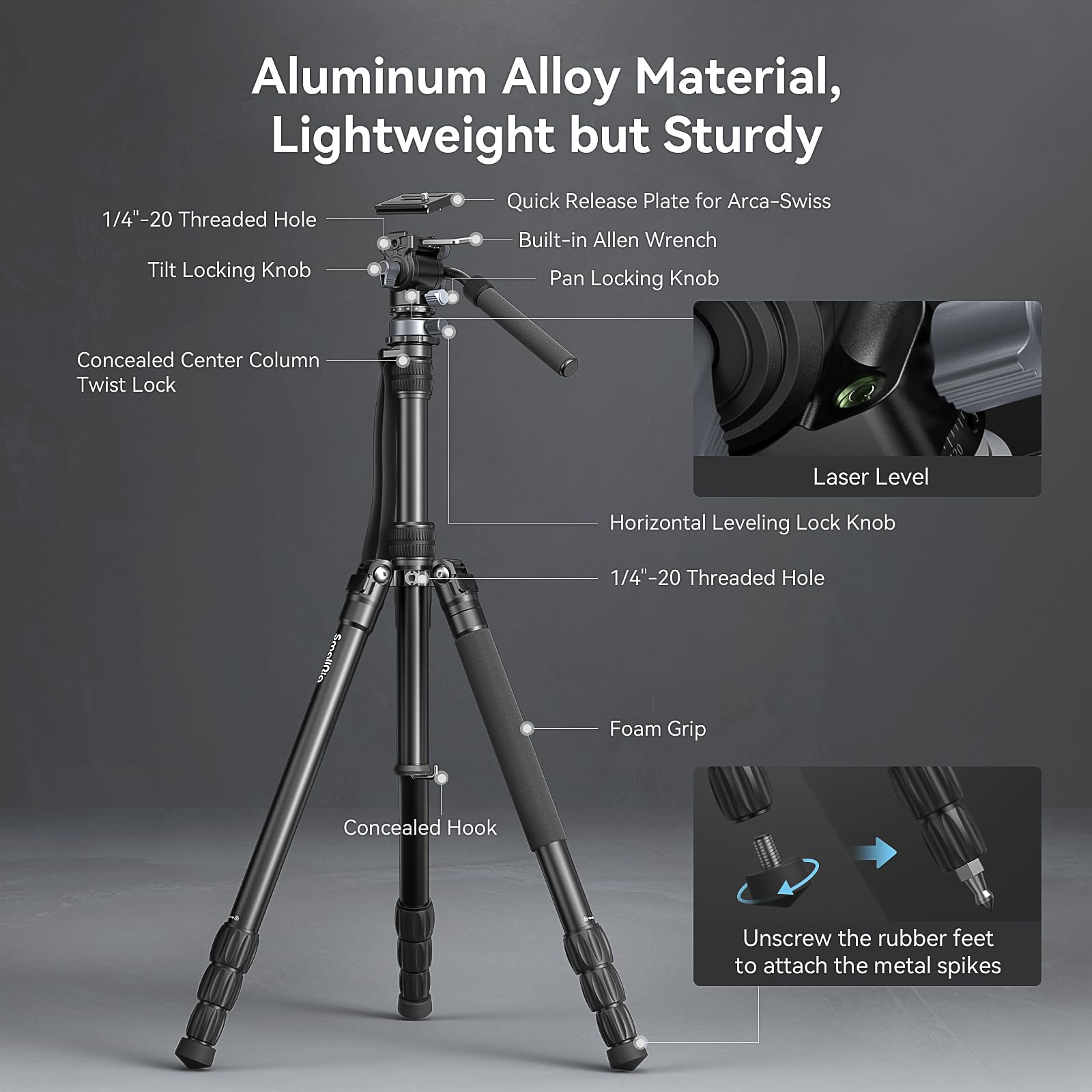 Smallrig Ct190 Professional Video Tripod, 72 Camera Tripod With Leveling Base, Monopod Conversion, Video Tripod For Travel, Vide