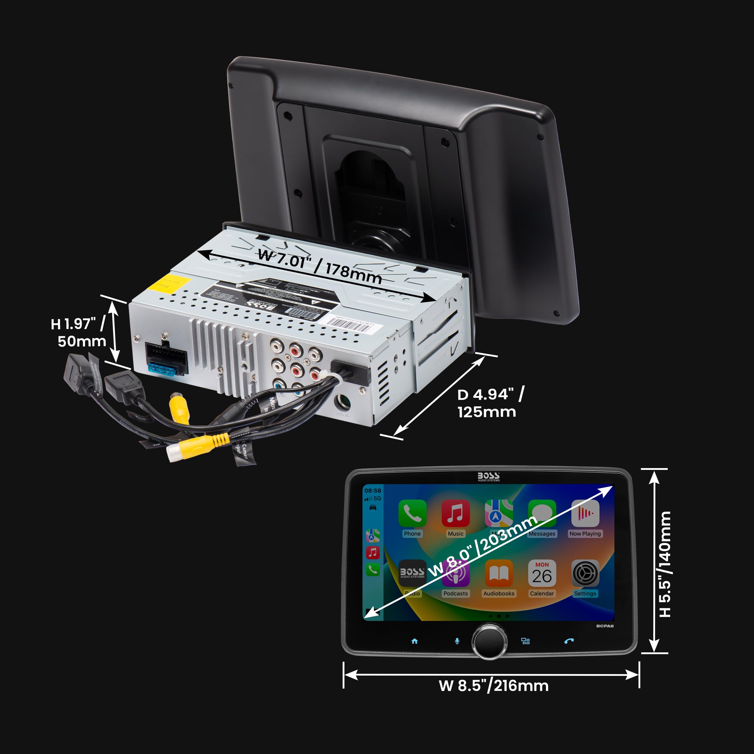Boss Audio Systems Bcpa8 Car Stereo   Apple Carplay, Android Auto, Single Din, 8 Inch Touchscreen, Bluetooth, No Cd Dvd Player,