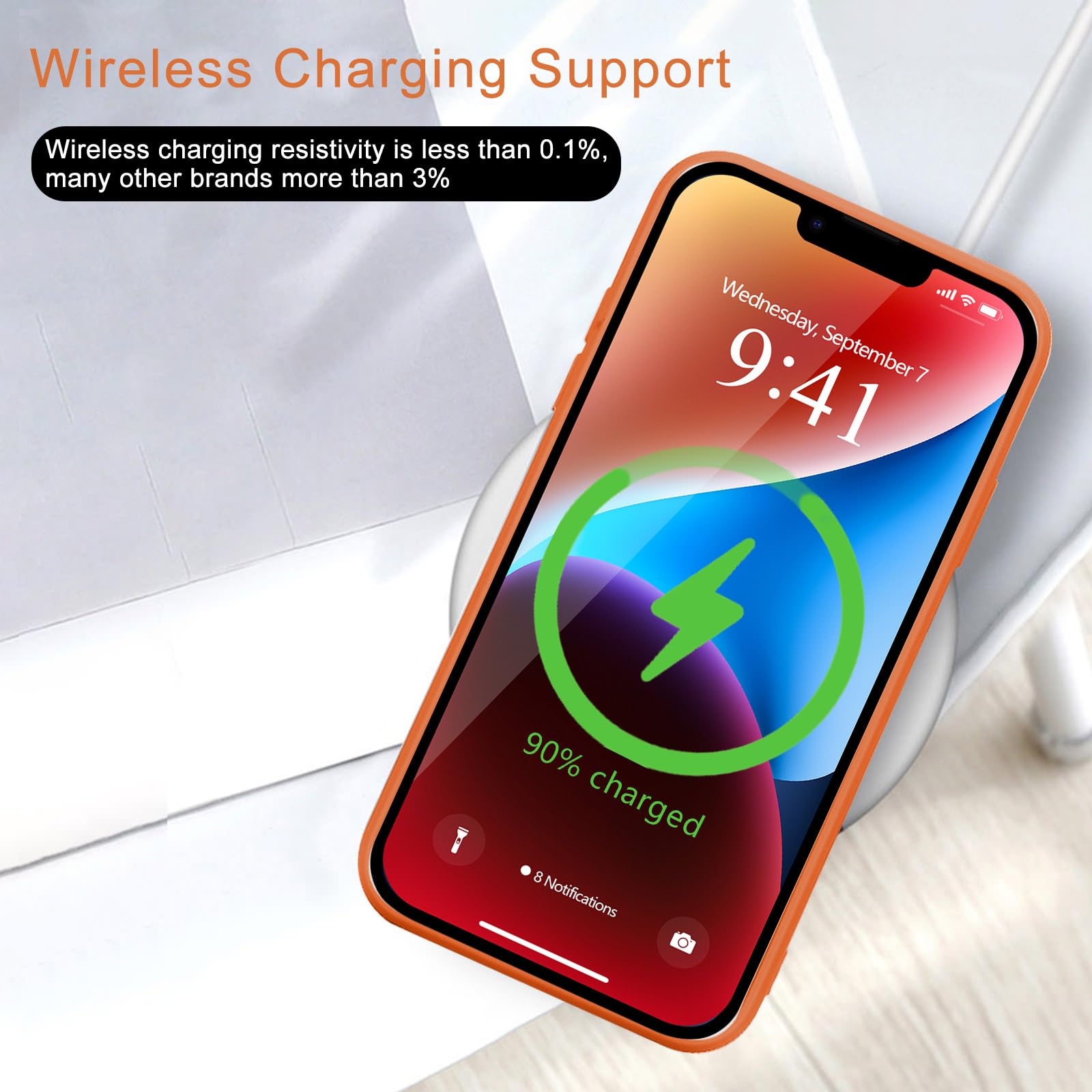 Wirvyuer For Iphone 14 Case Cute Slim Shockproof Phone Case With Wireless Charging Support And Protection, Orange