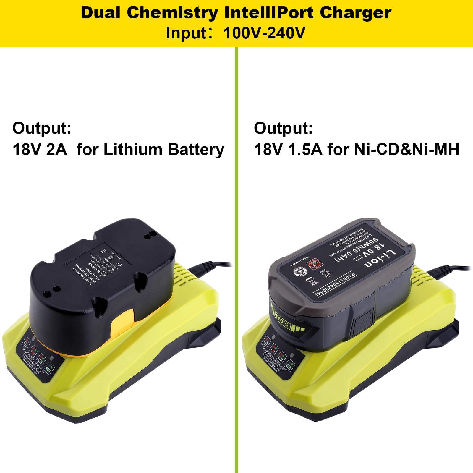 Kotoate P117 Replacement For Ryobi 18V Battery Charger P117 Dual Chemistry Charger P118 Compatible With Ryobi 18V One+ Lithium &
