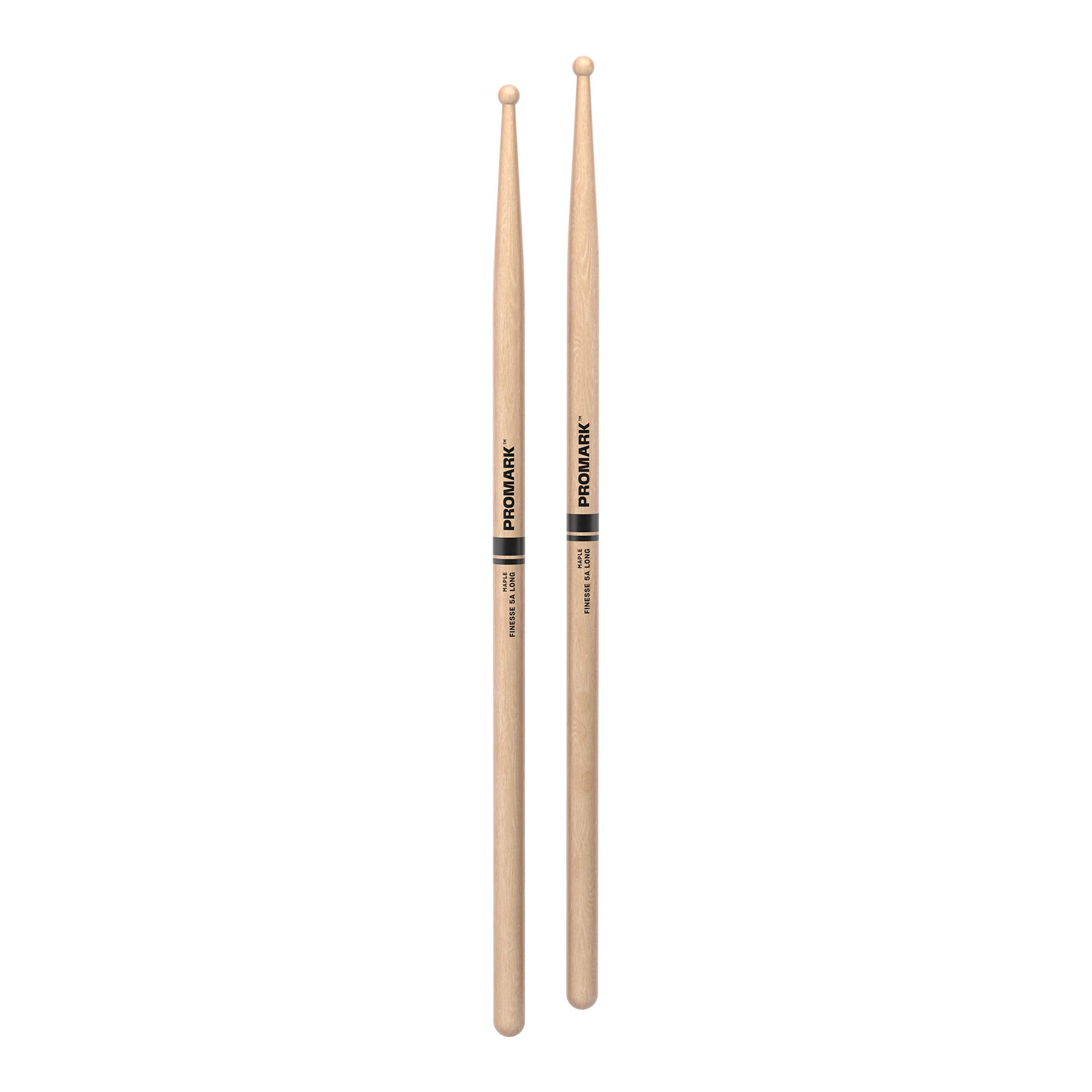 Promark Finesse 5A Long Maple Drumsticks, Small Round Wood Tip, One Pair