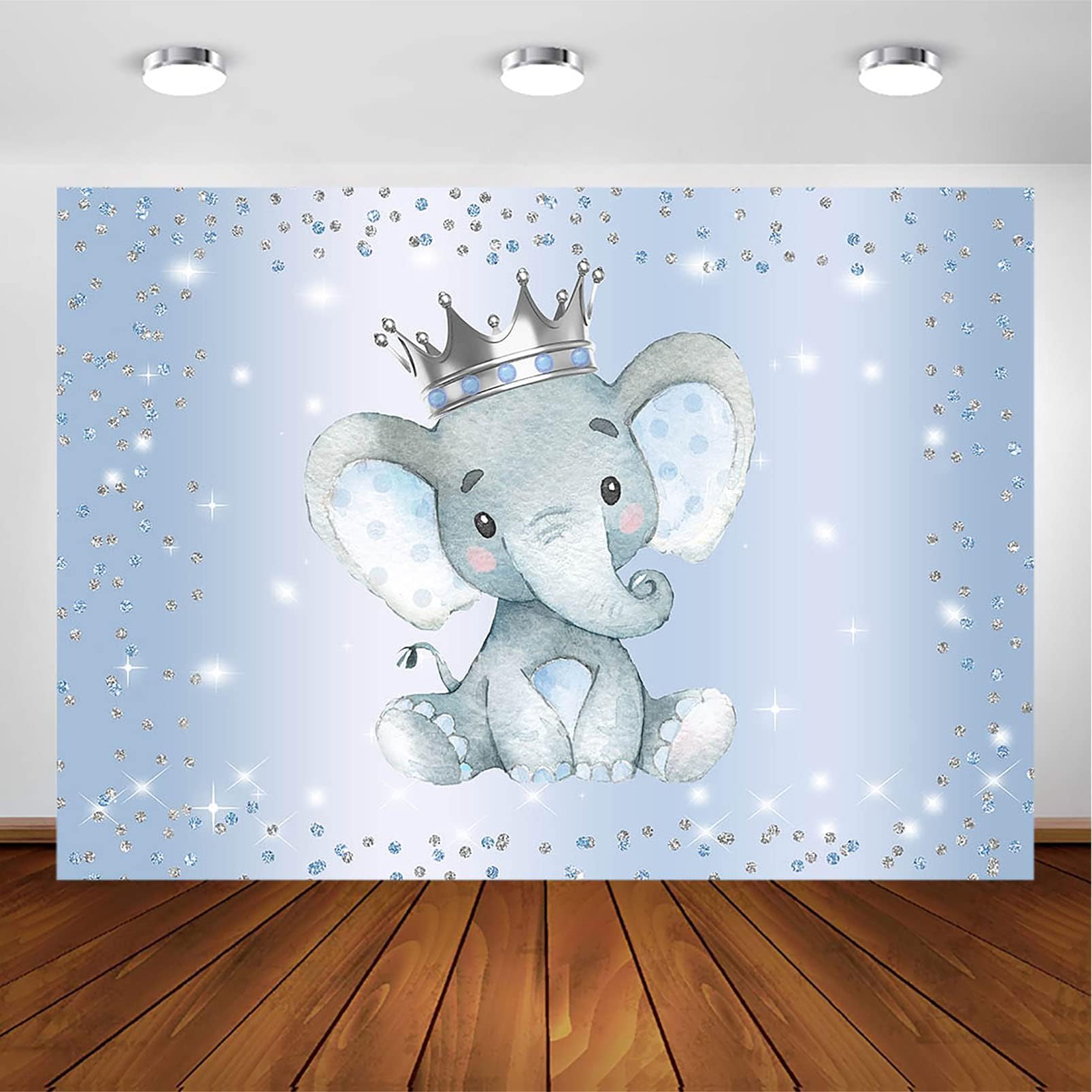 Avezano Boy Elephant Backdrop For Baby Shower Party Photography Background Blue And Silver Glitter Dots Crown Prince Elephant Ba