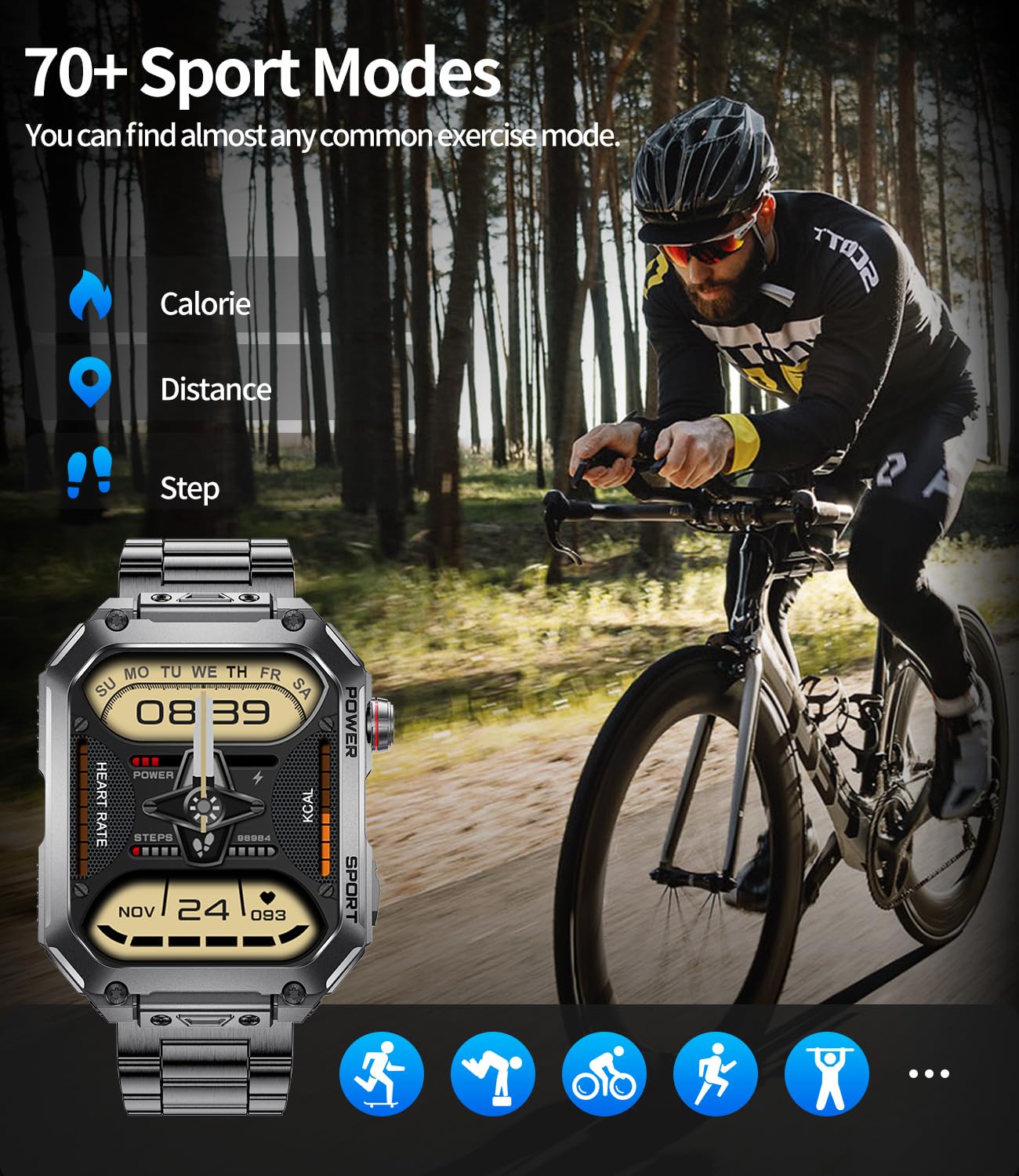 Lige Military Smart Watches For Men, 1.96 ' ' Hd Screen With Answer Make Call Smart Watch For Ios Android Phone, Fitness Tracker