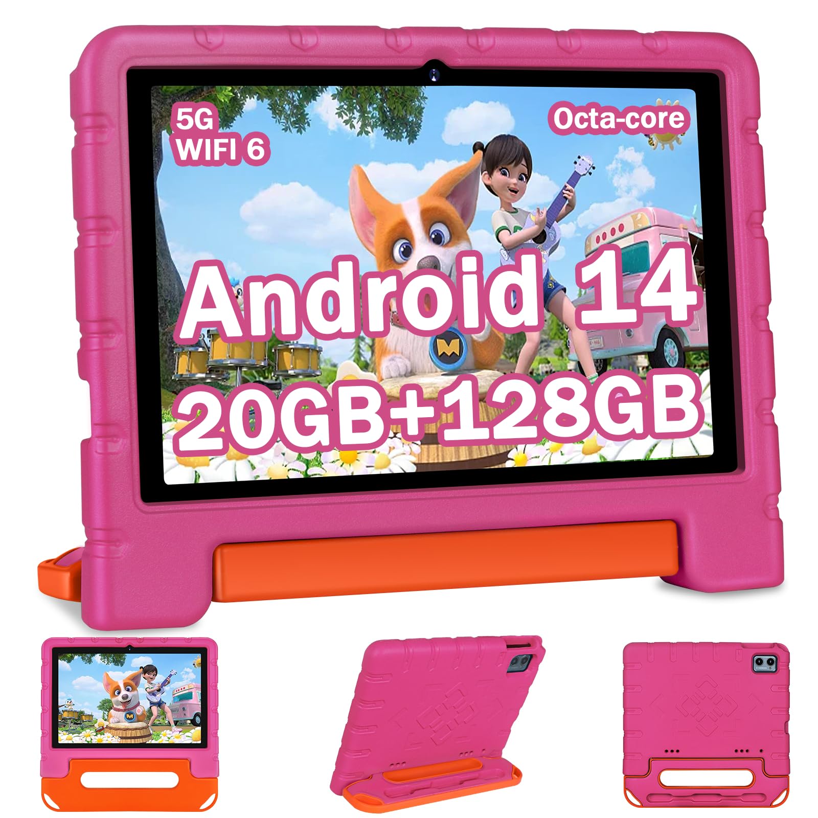 2025 Kids Tablet 10 Inch Android 14 Tablets For Kid Octa Core, 20Gb+128Gb (Tf 1Tb), Toddler Tablet With Shockproof Case, 2.4G+5G
