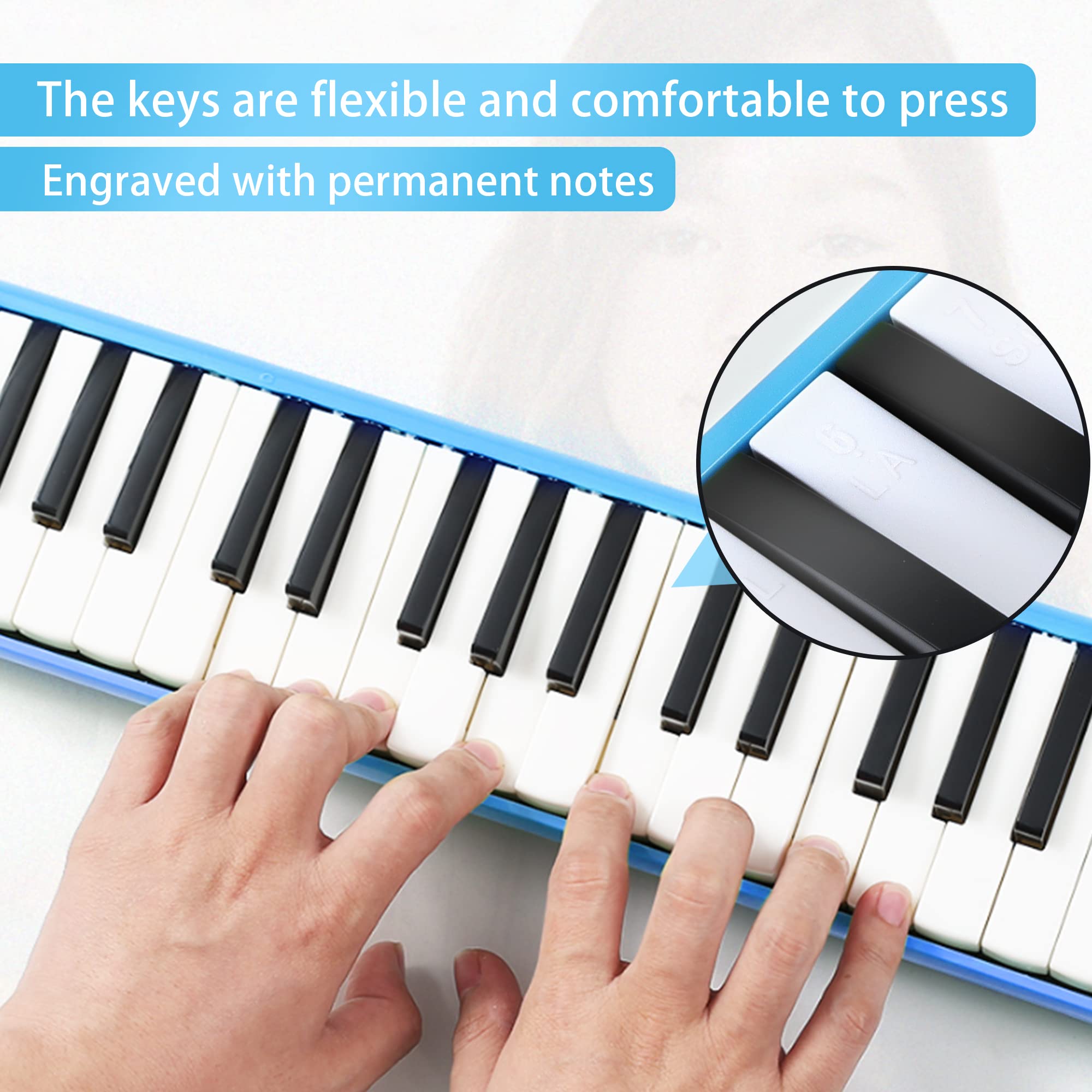 East Top 32-Key Professional Mouth Melodica Keyboard Organ - Adults, Students & Kids Gift - Blue