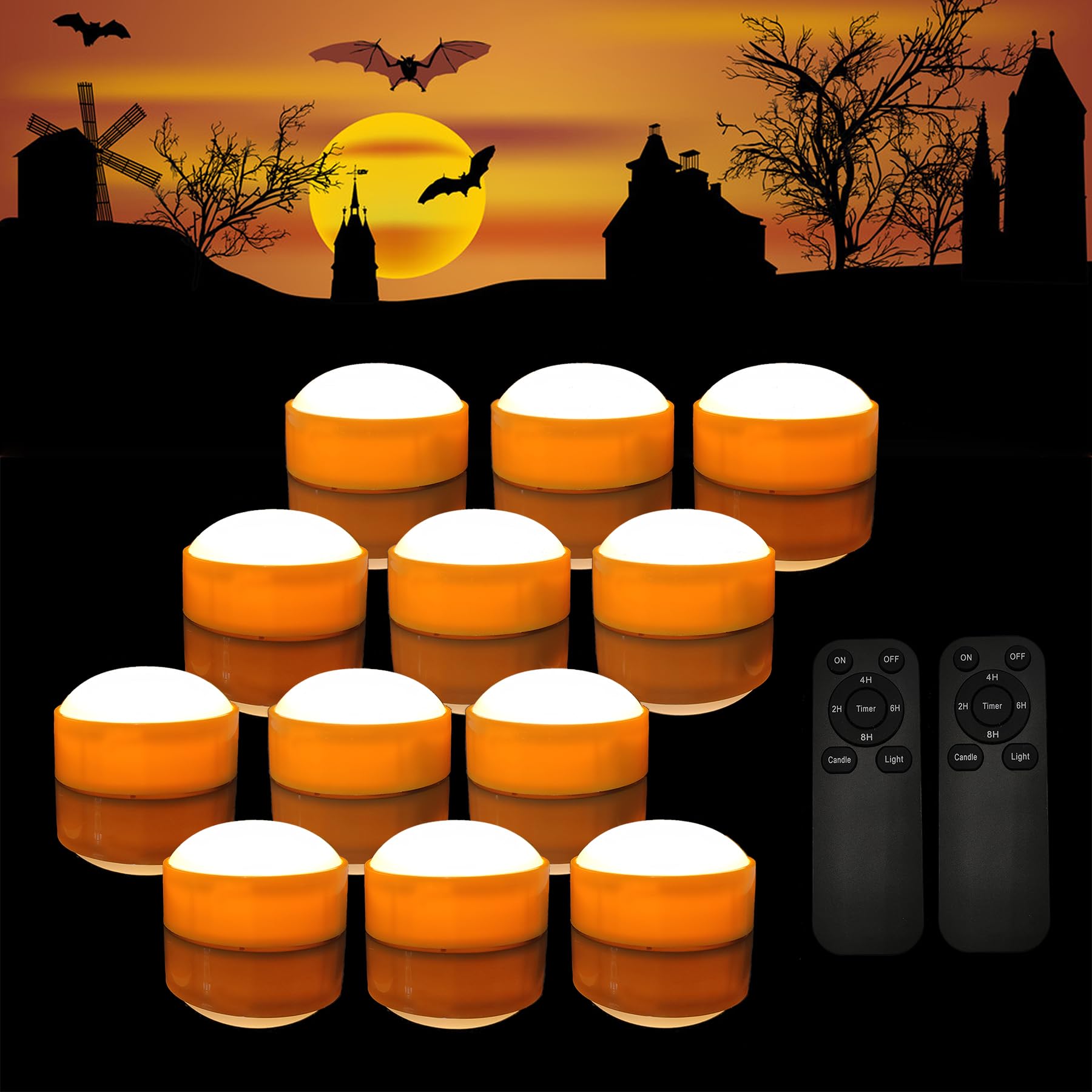 12 Pack Halloween Pumpkin Lights With Remote / Timer, Bright Flickering Battery Operated Led Light Flameless Candle Set For Pump