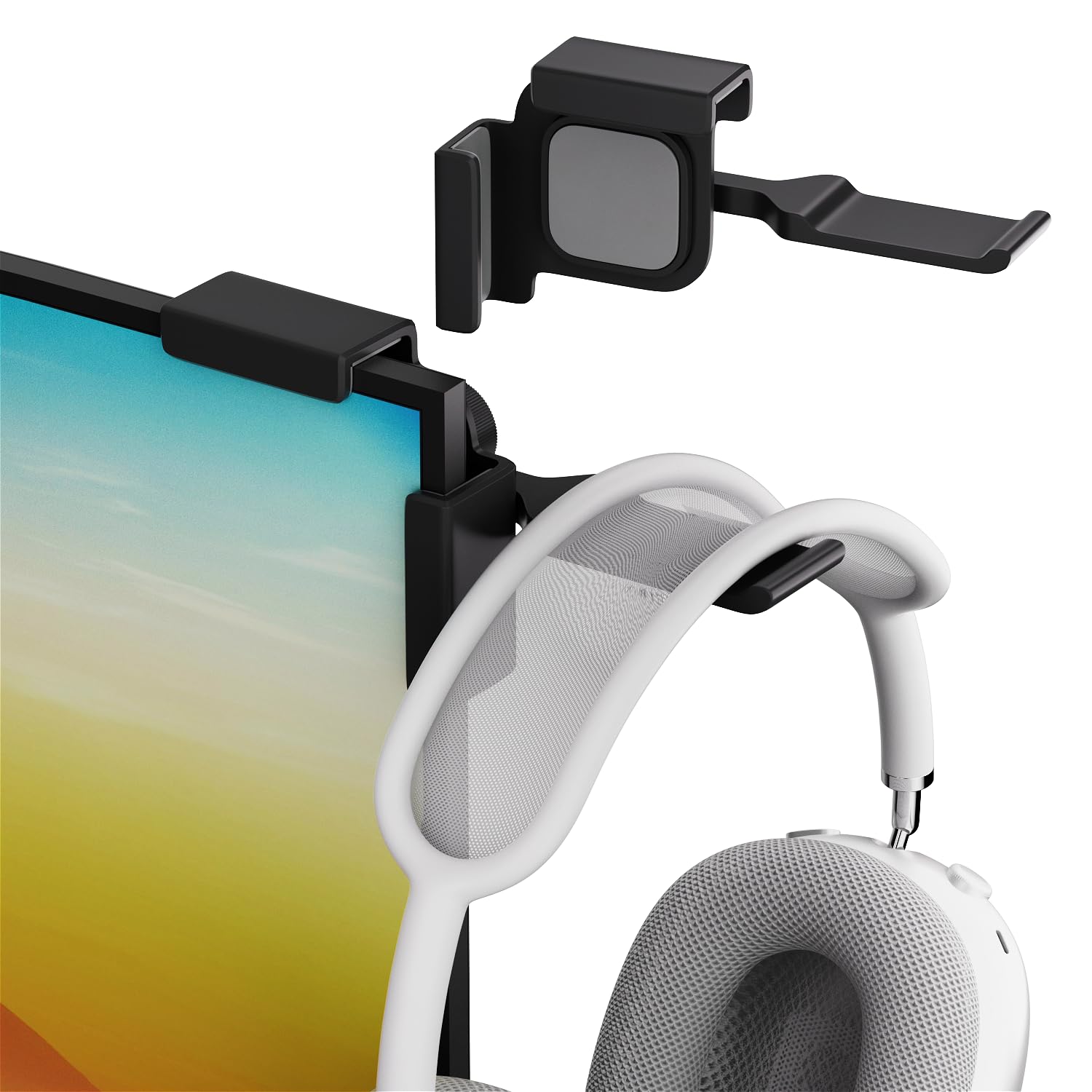 wigmoa ?1PACK Clamp-On Monitor Headphone Stand - Adjustable Headset Holder with 360 Rotating Hook, Silicone Protection, Space-Sa