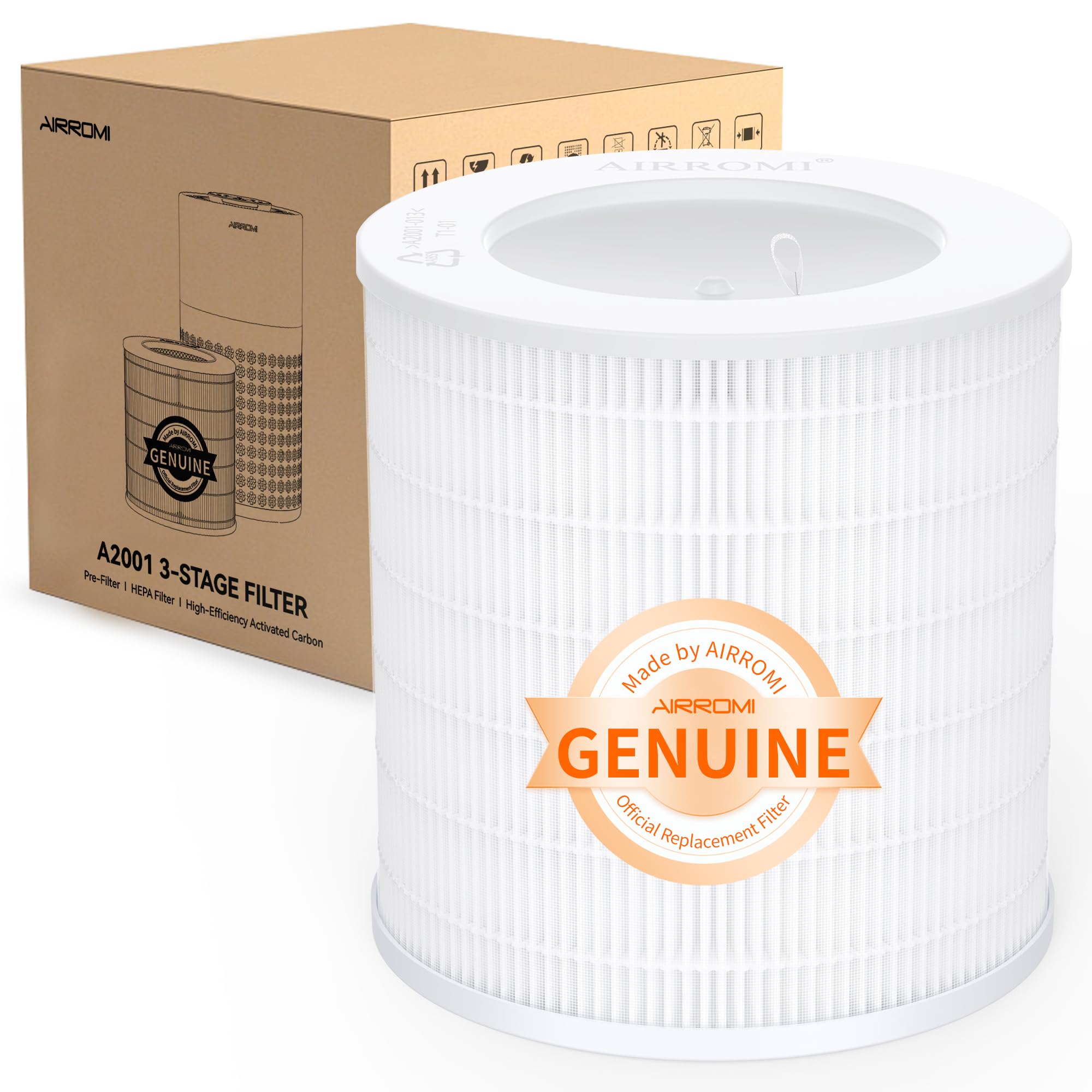 Airromi A2001 Hepa Air Purifier Replacement Filter, 3 In 1 Original Filter, Remove 99.97% Of 0.3 Micron Particle 1 Pack White Ac