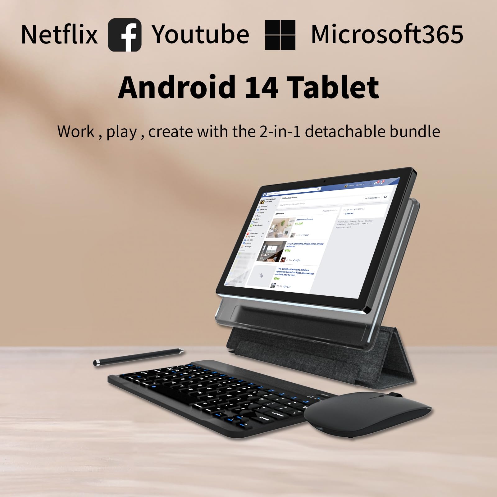 Android 14 Tablet 11Inch, Support Face Unlock, 18W Fast Charging, 12Gb+128Gb+512Gb Expand, Octa Core Cpu, 8000Mah Large Battery