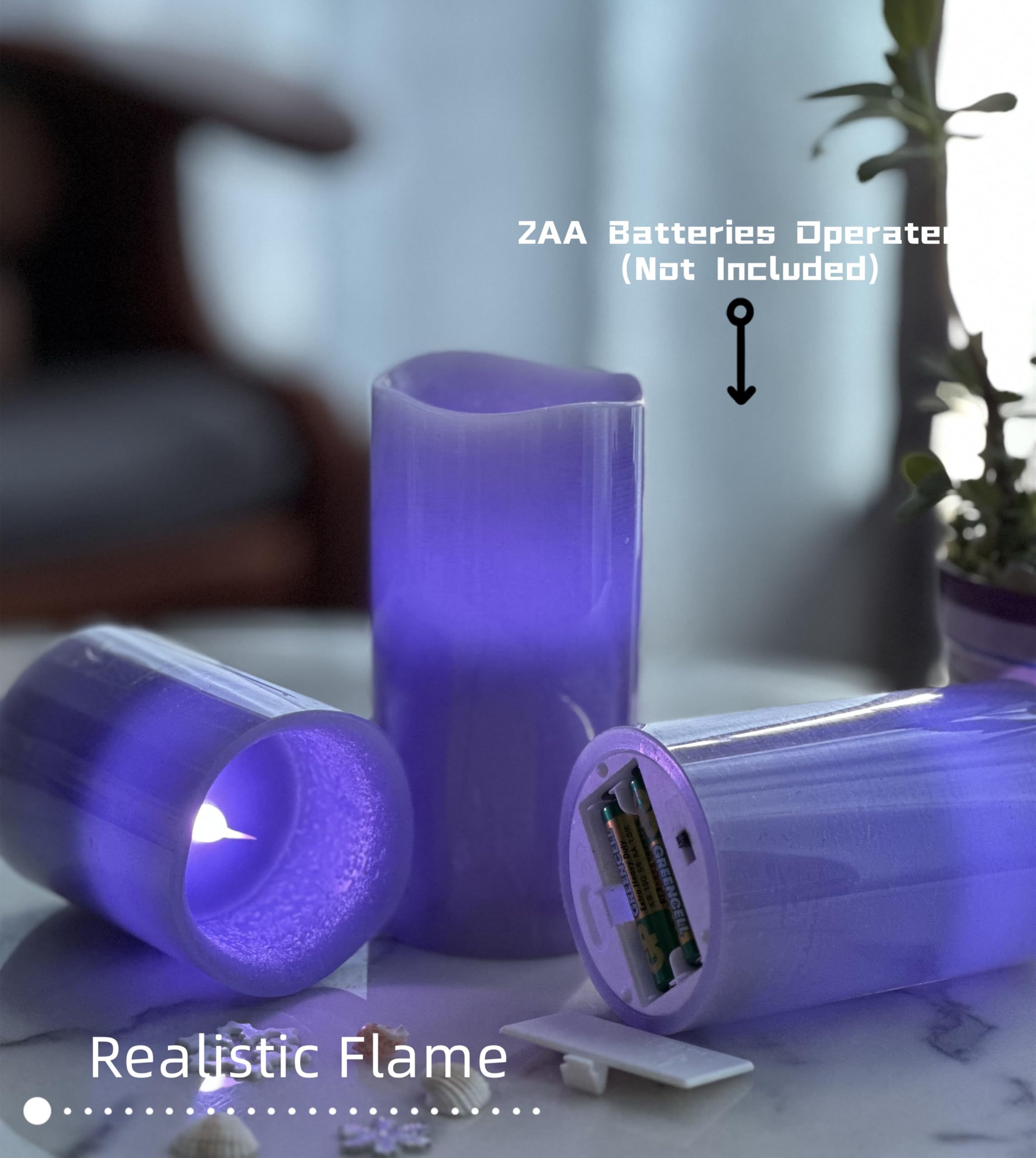 Adoria Purple Flameless Candles Set 3- Real Wax Pillar Candles Battery For Color Changing/Flickering/Night Light/Timer-Lavender