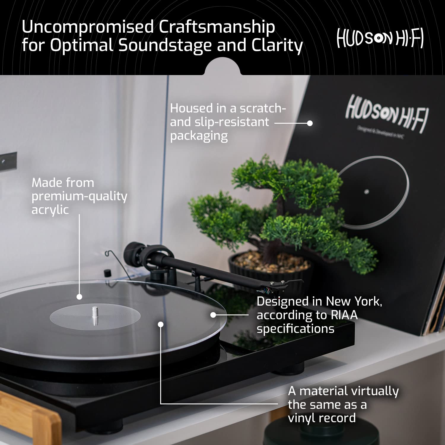 Hudson Hifi Acrylic Turntable Mat - Transparent - Enjoy Richest Tones, Crispest Sonic Clarity, Tightest Bass - 11.75    Anti-Sta