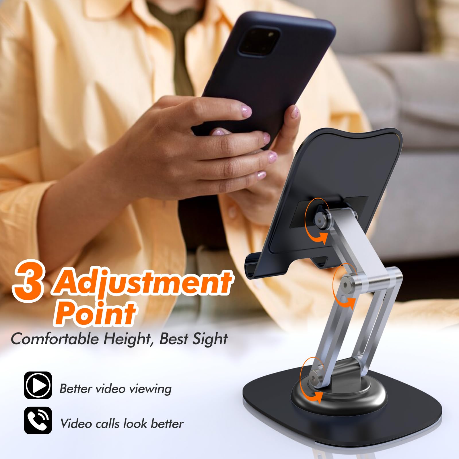 Ztgygy Cell Phone Stand For Desk, Adjustable Foldable Desktop Phone Holder, 360 Degree Rotating Phone Stand For Recording Compat